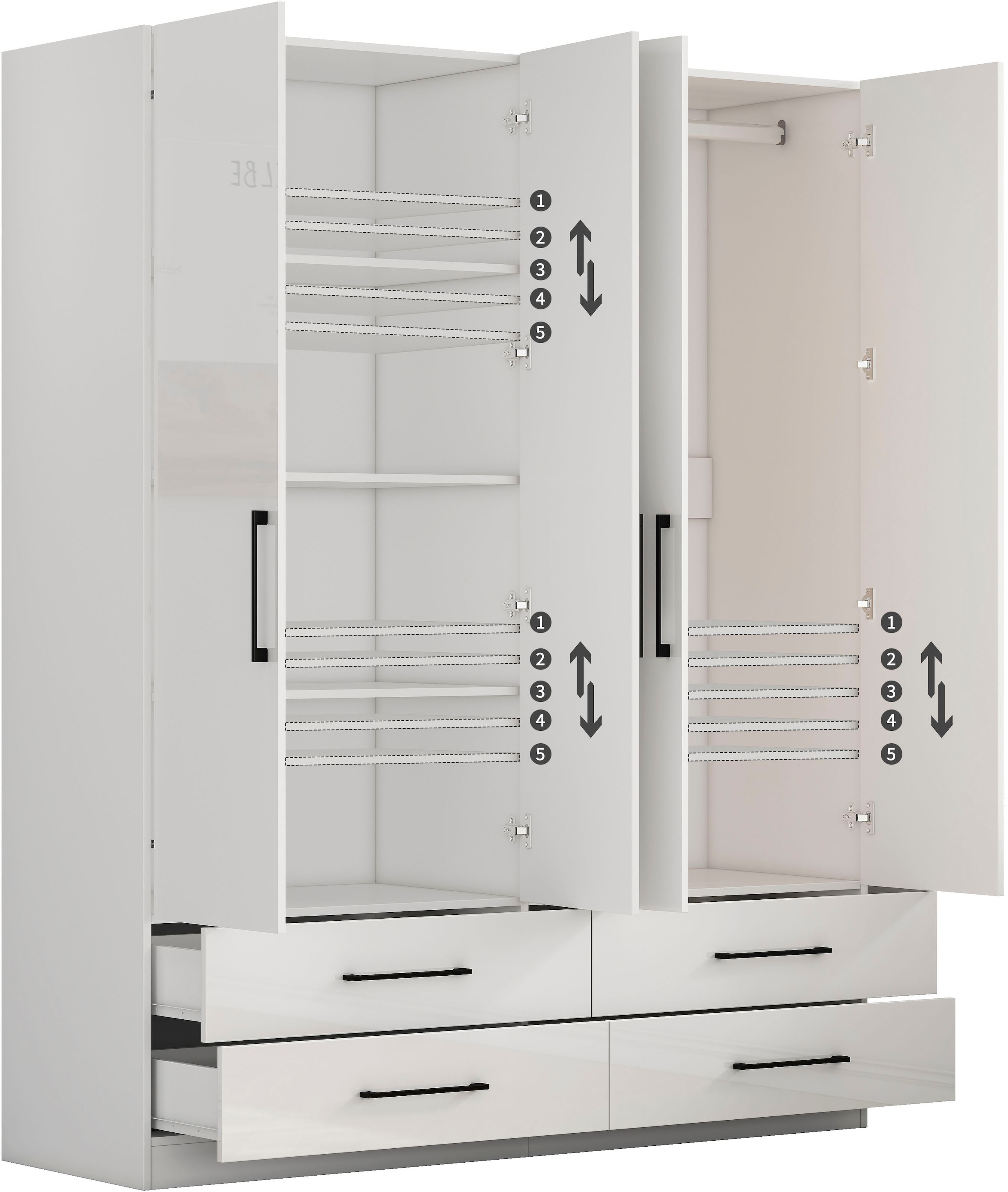 GOODproduct Kleiderschrank »Sylt Schlafzimmerschrank Garderobe Schrank hochglanz« Drehtürenschrank mit 4 Schubladen und 4 Türen,  Schrank in Breite 160 mit viel Stauraum