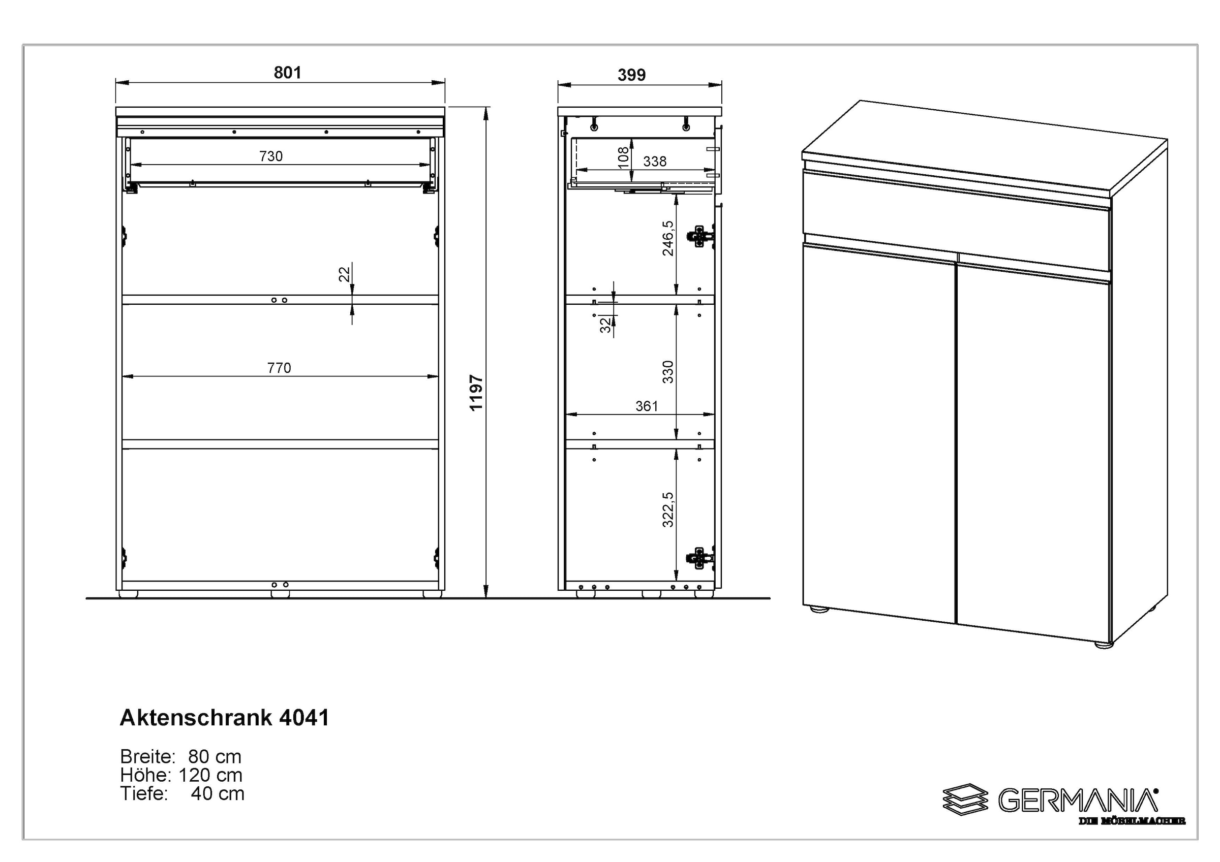 GERMANIA Ensemble de meubles de bureau »Lemont« 3 cuis tlg. Set bestehend aus 2 Aktenschränke 4040 und 1 Aktenschrank 4041