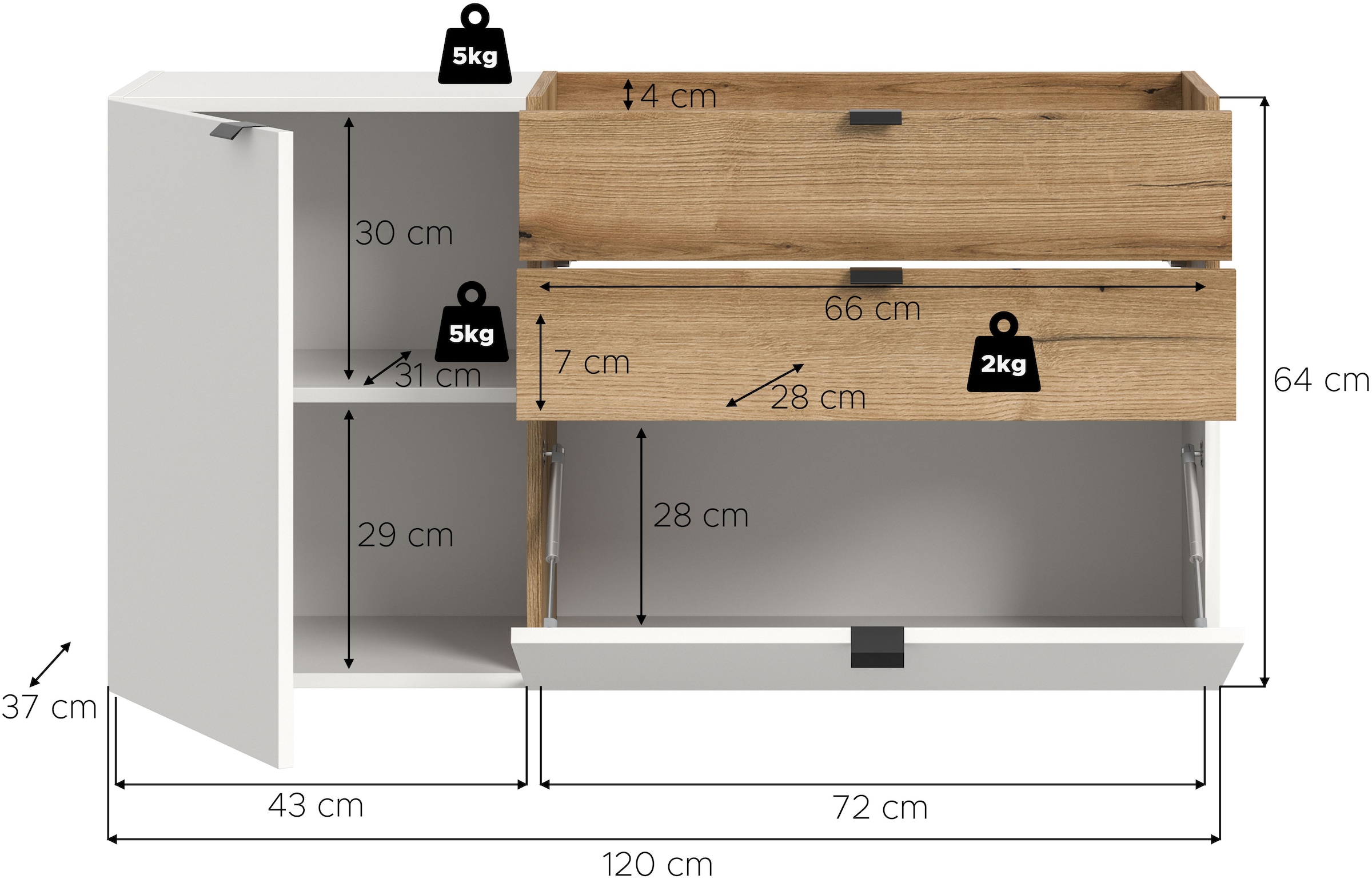 Home affaire Garderobenschrank 1 Stk. tlg. Oran, Hängekommode, Schubladen, Tür, Klappe, Evoke Oak NB, Ablagefach
