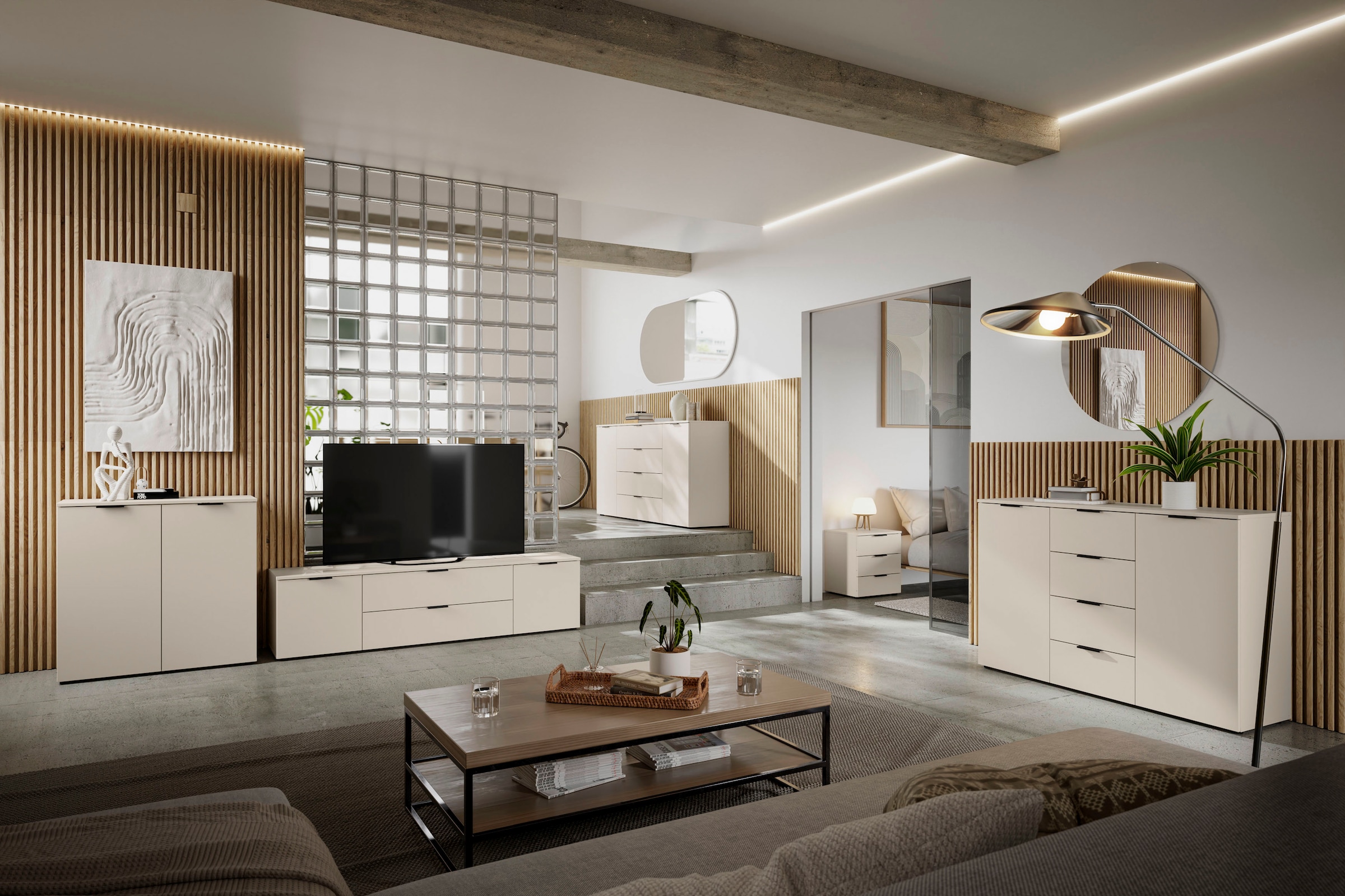 HBZ Sideboard »Linz Kommode, BxHxT 180x90x40cm« 1 Stk. tlg. Breite 180cm,Lip-Griff, Melaminbeschichtung