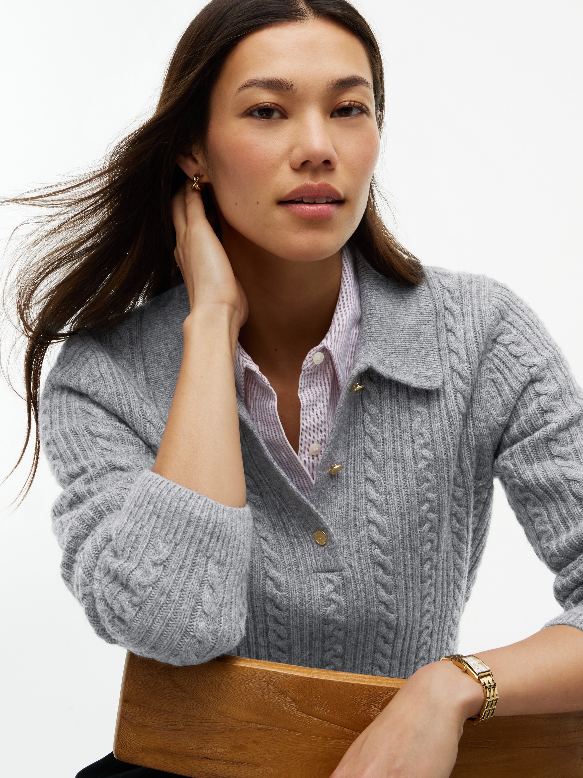 Tommy Hilfiger Pull à col polo »LS POLO CABLE SWEATER REG FIT« mélange de matières avec laine et soie, motif torsadé
