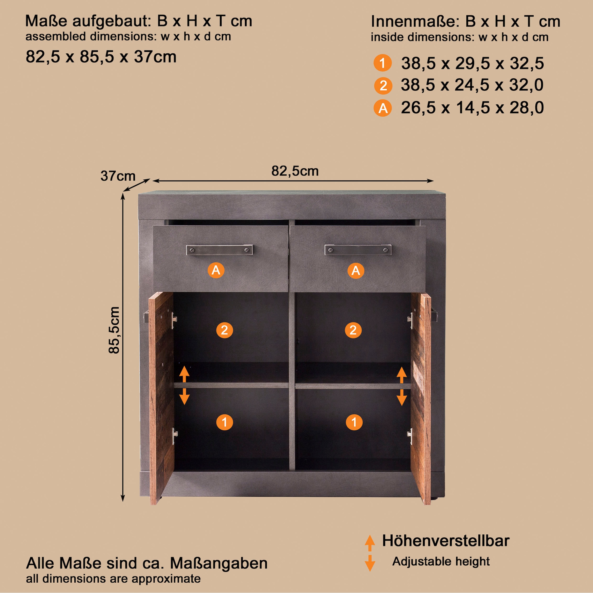 INOSIGN Commode »Ilana« Kommode mit 2 Türen & 2 Schubladen - (B/T/H) 82/37/86 cm