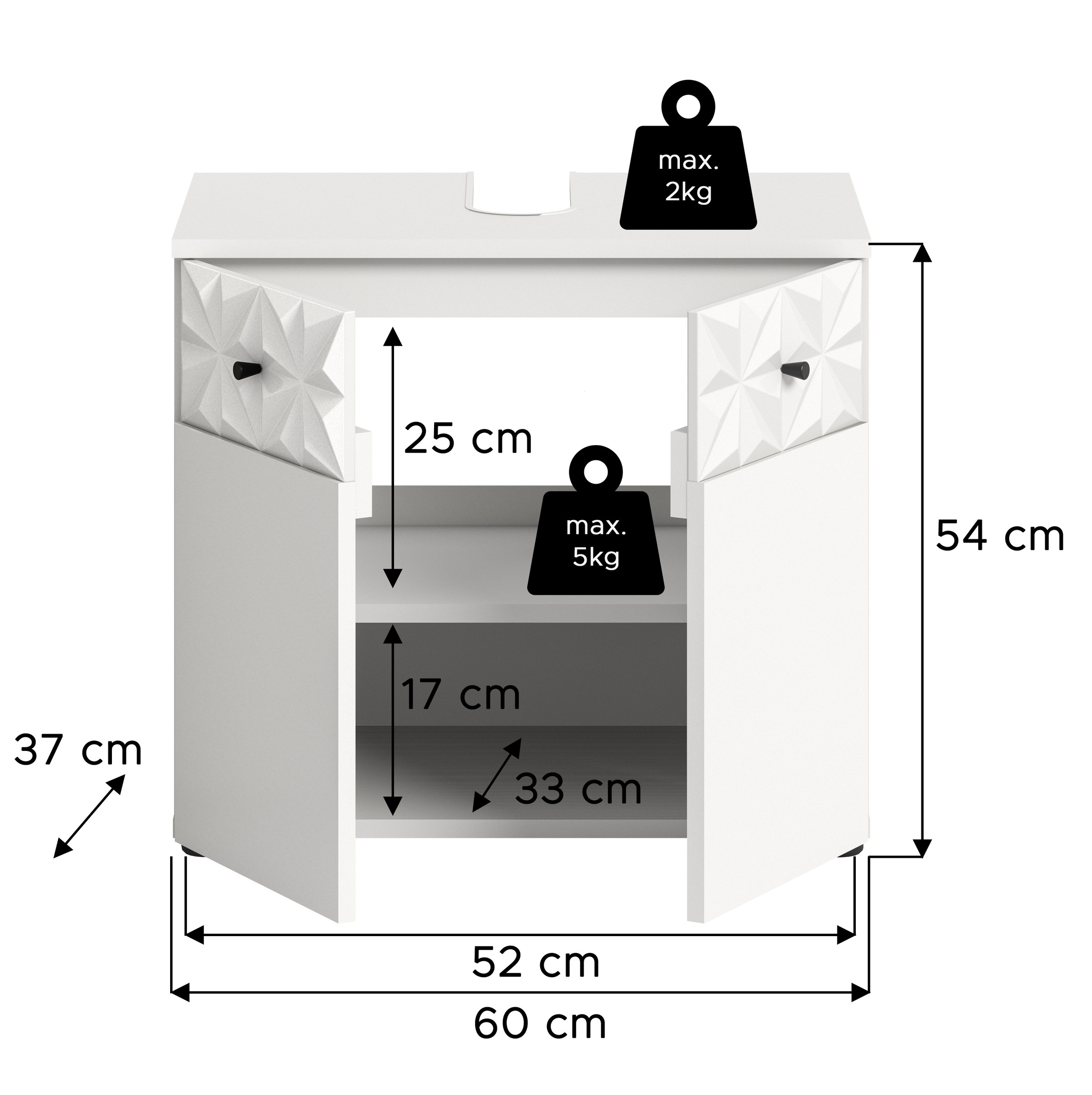 welltime Waschbeckenunterschrank »VICENZA, TOPSELLER!, Breite 60cm, mit Ornamentabsetzung« WBU, Unterschrank, Badschrank, Badunterschrank, Waschbeckenschrank