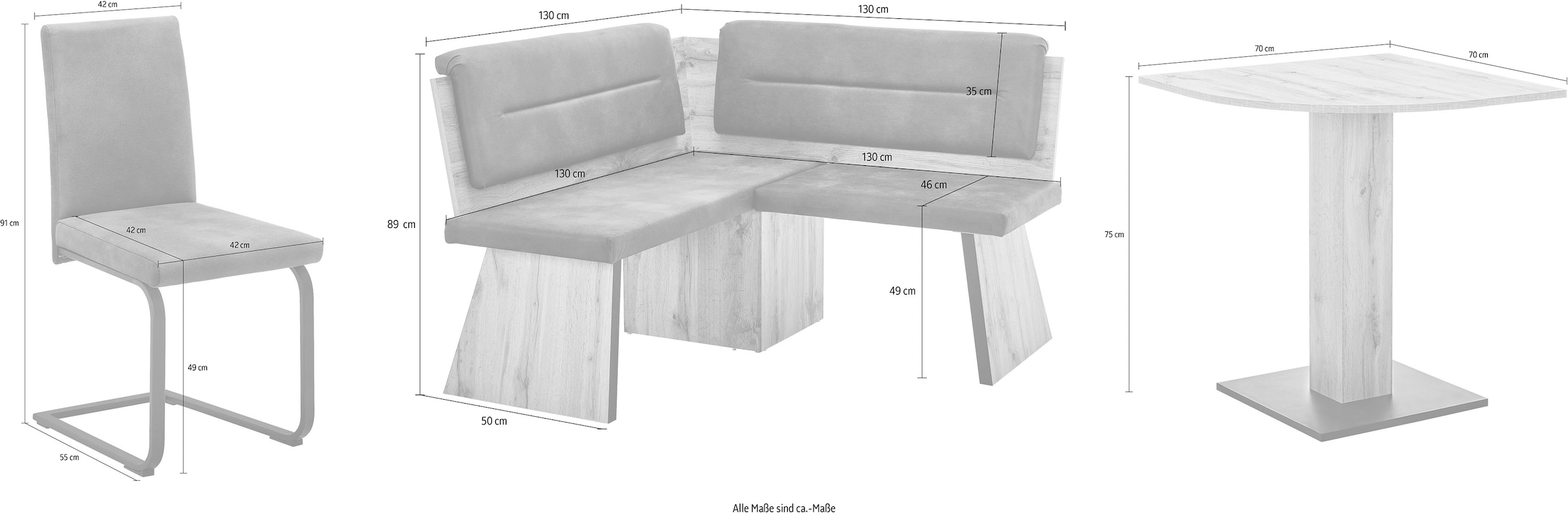massivline&more Ensemble de bancs d'angle »Treviso« 3 pièces tlg. composé de table, banc d'angle, chaise à bascule