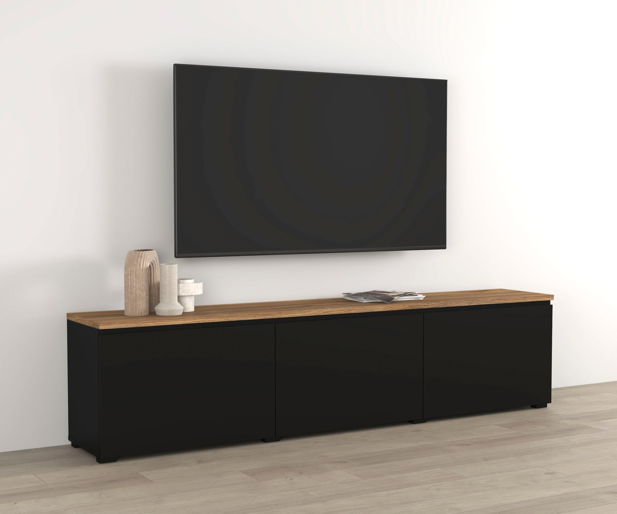 GOODproduct Lowboard »Modo, Breite 200 cm, moderne grifflose TV-Kommode 3 Klappen« TV-Kommode mit viel Stauraum, TV-Bank
