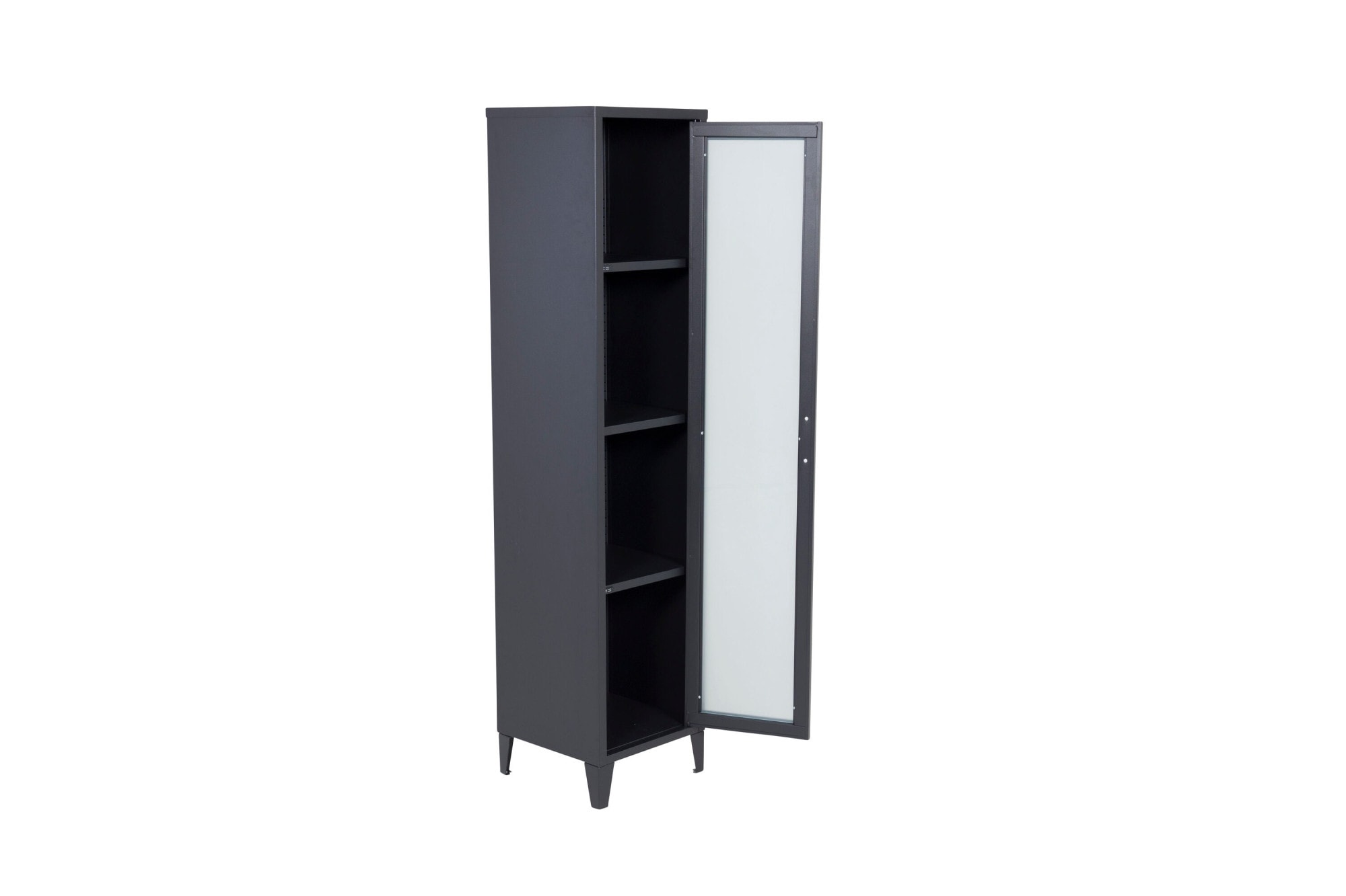 Venture Home Vitrines »Acero, schmaler Stauraumschrank in Schwarz-Stahl, Höhe 150 cm« Revêtement poudre, étroit, haut, moderne