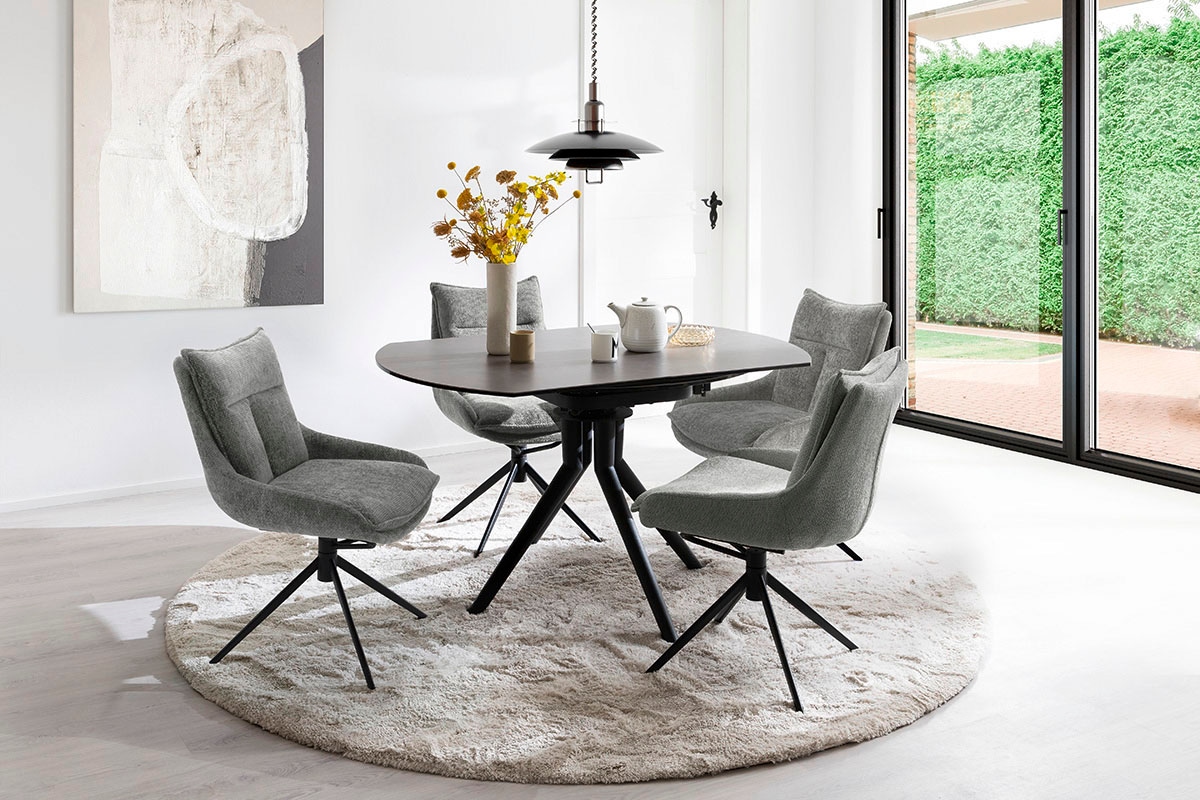 MCA furniture Table de salle à manger »RUBIKON Vierfusstisch 90-135 cm« Einzelstück,  Keramik, Metall, Längsseitenauszug, ausziehbar, 13 mm