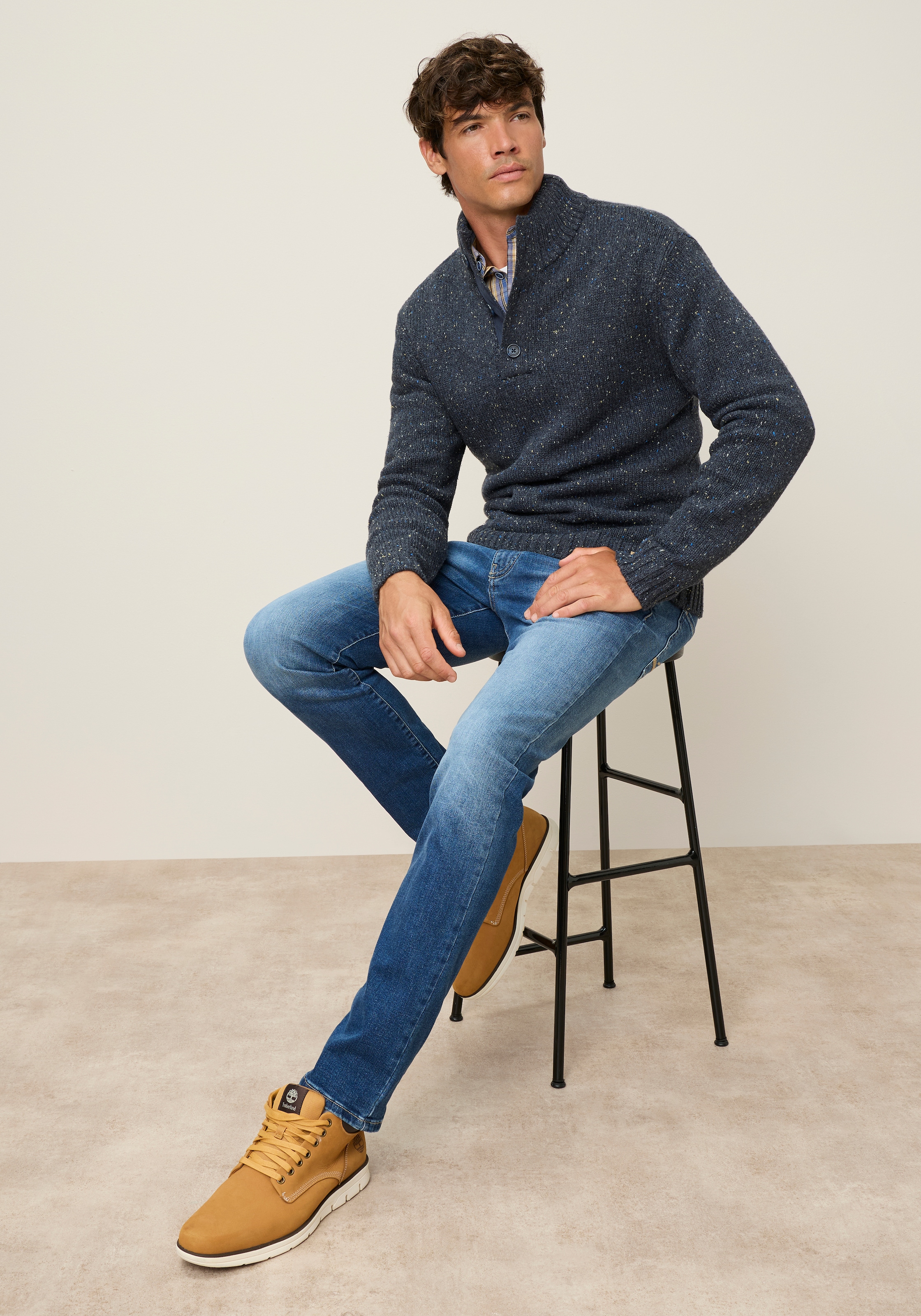 Man's World Troyer »Neue Kollektion! Melange Garn mit farbigen Akzenten« manches longues, en maille avec coton, coupe régulière