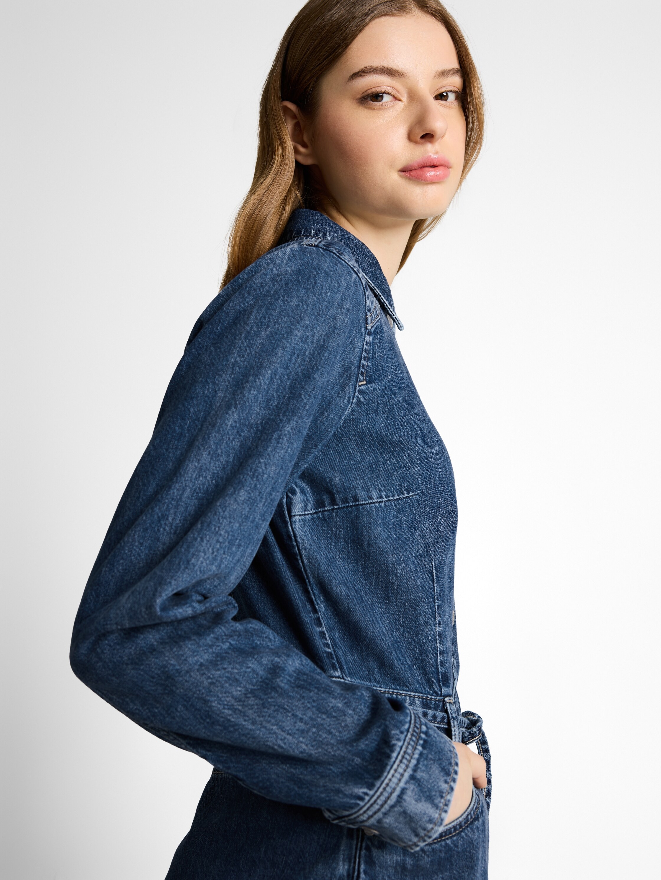 TOM TAILOR Denim Jeanskleid Eingrifftaschen Langarm mit Jeansgürtel