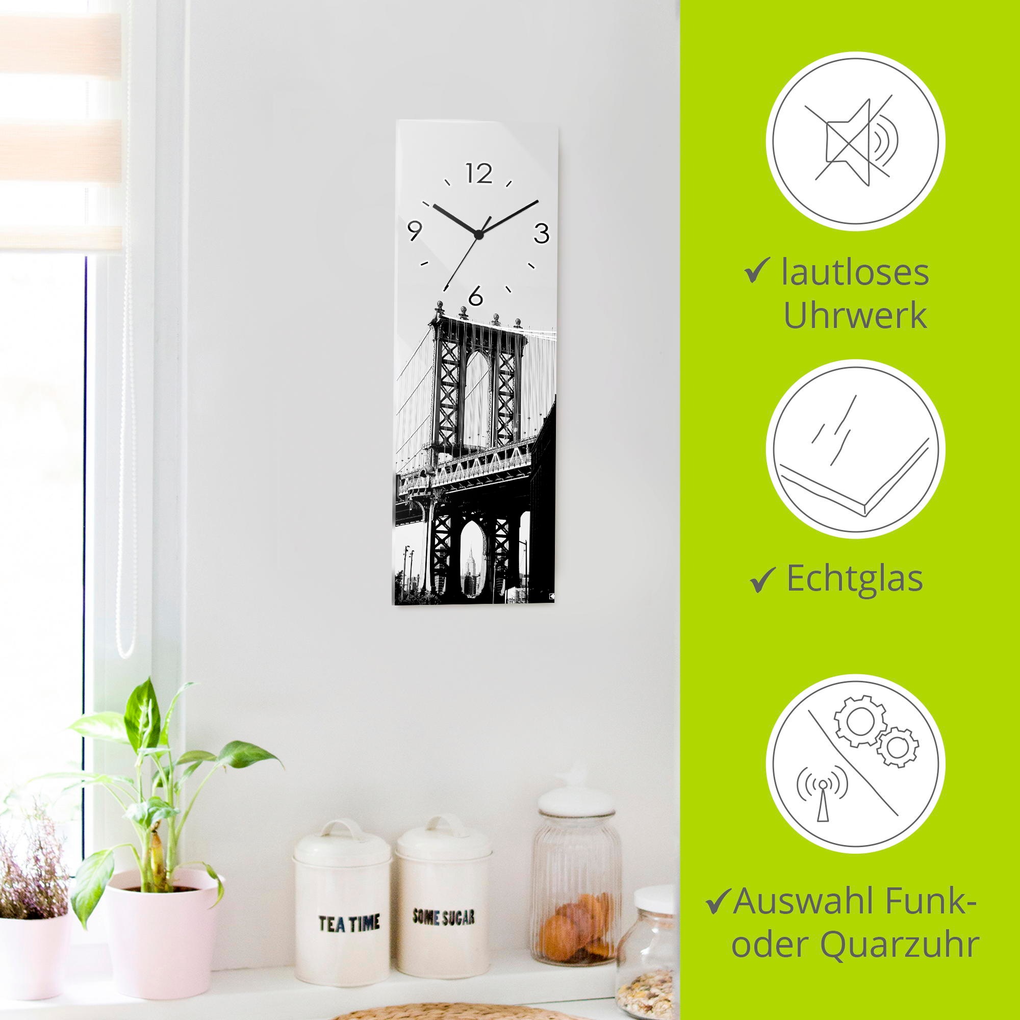 Artland Wanduhr »Dumbo Manhattan Bridge New York« wahlweise mit Quarz- oder Funkuhrwerk, lautlos ohne Tickgeräusche