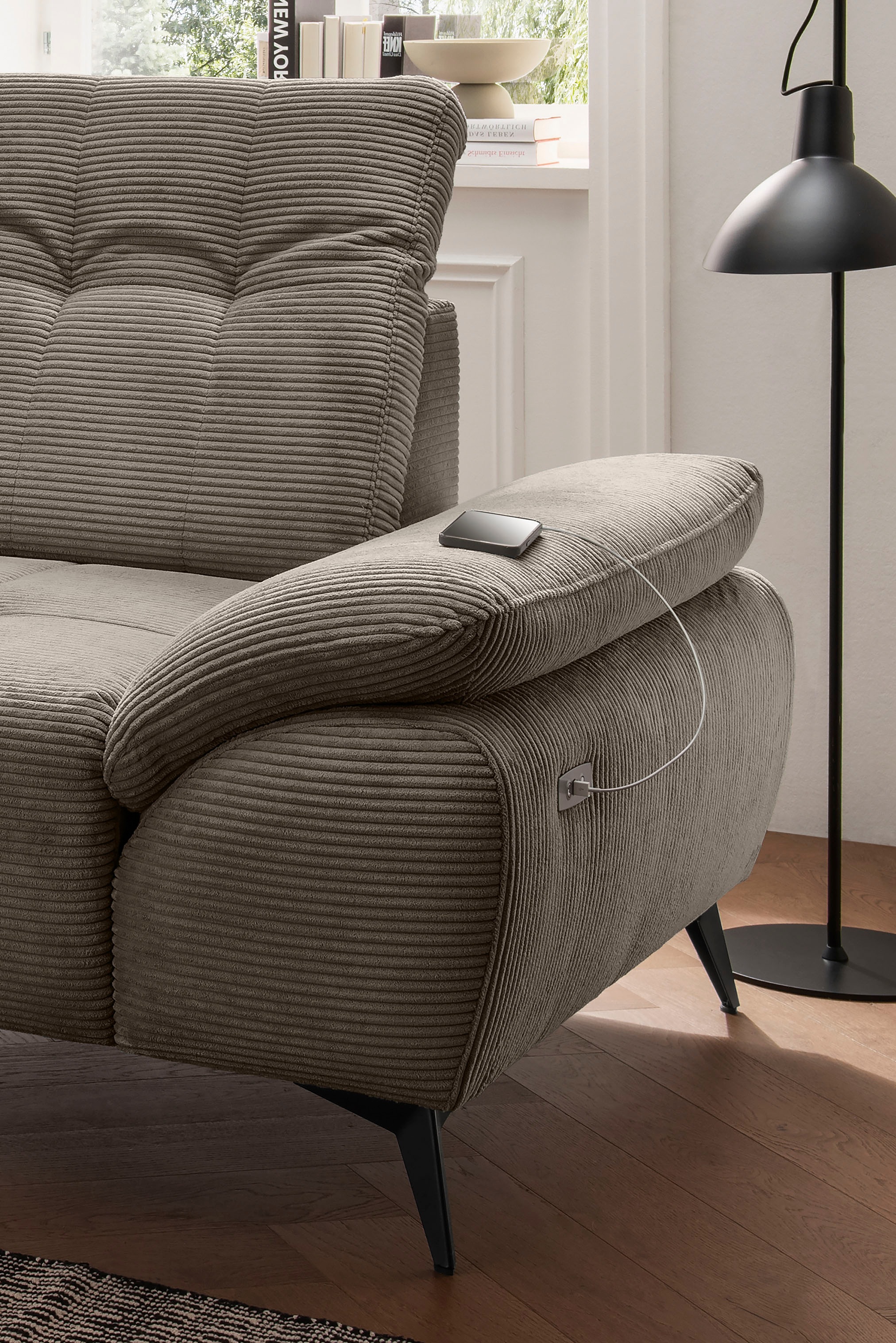 Home affaire Ecksofa »Lazio modern und bequem, schmale Armlehnen, tolle Detailverarbeitung« zwei verschiedene Fussfarben wählbar