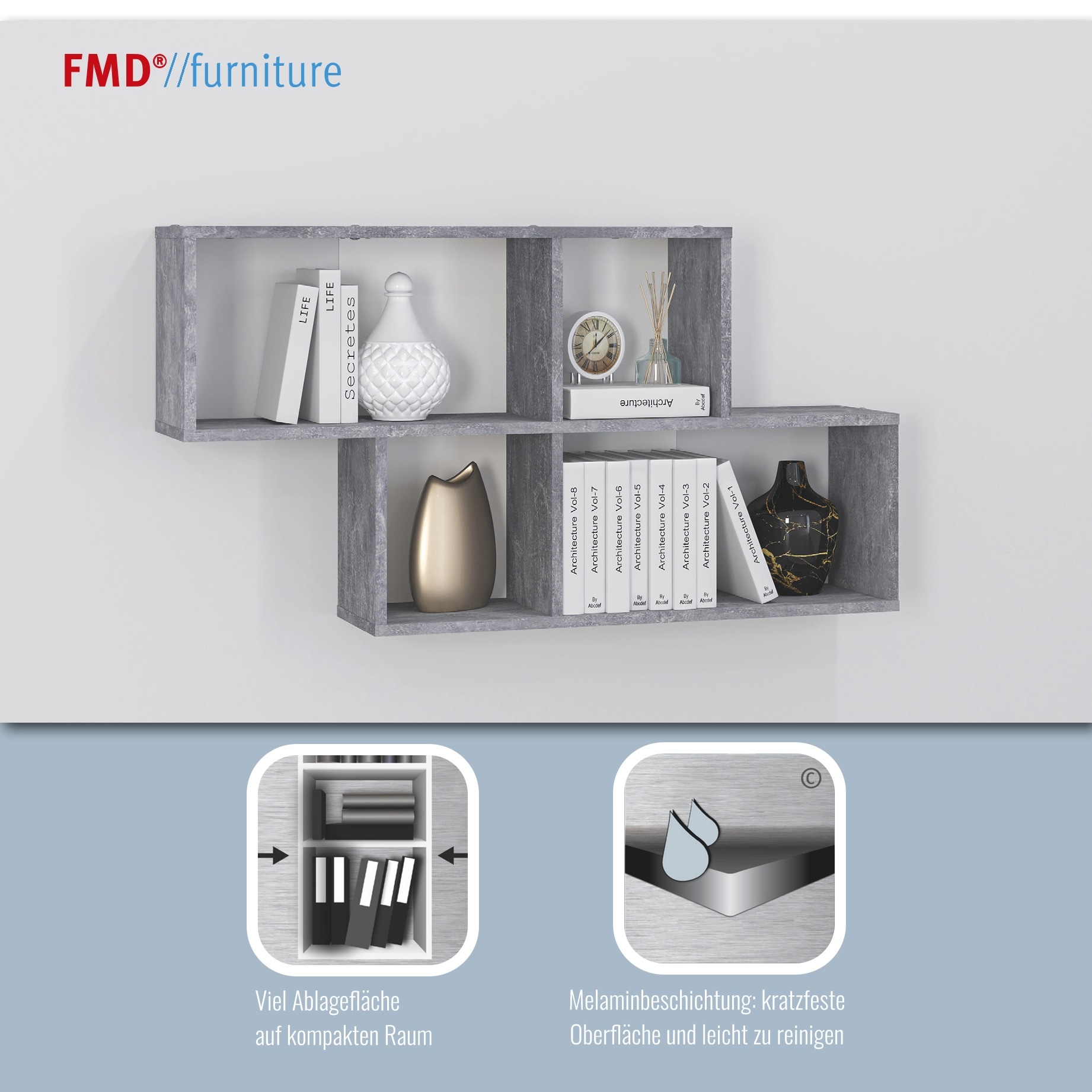FMD Étagère murale »Nora« Regal kompakt für Bücher und Accessoires, 100 cm breit, 53 cm hoch
