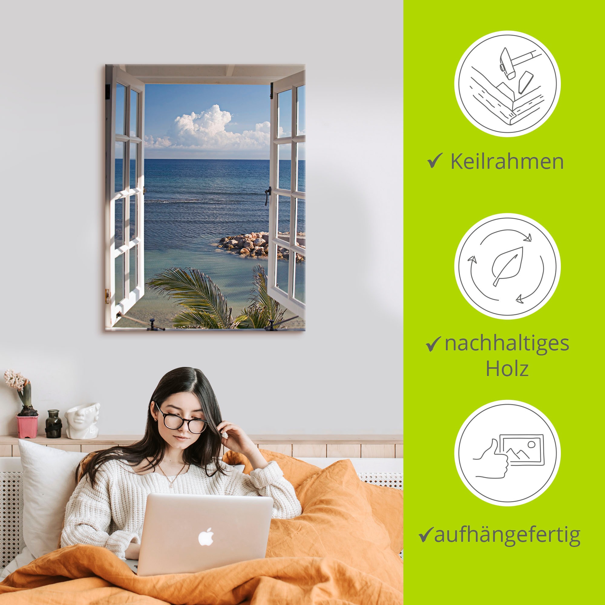 Artland Wandbild »Fenster zum Paradies« Fensterblick 1 Stk. tlg. als Alubild, Leinwandbild, Poster in verschied. Grössen