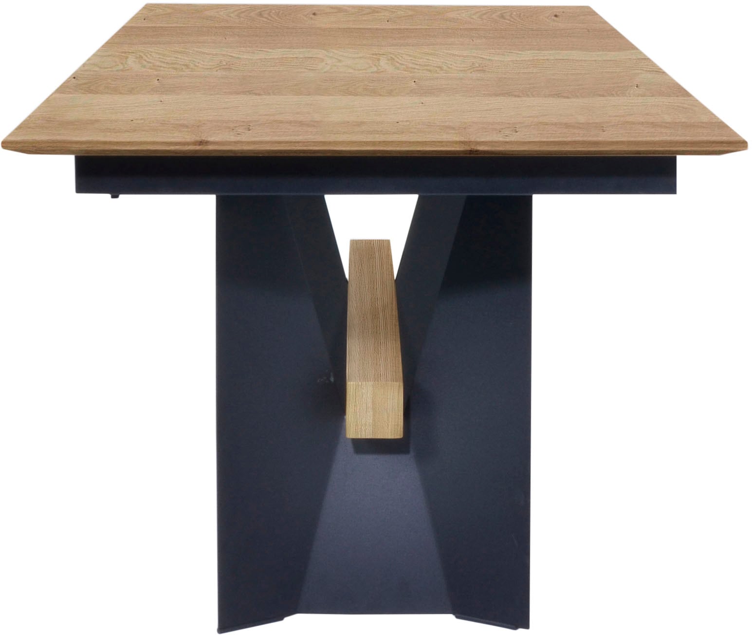 K+W Komfort & Wohnen Table de salle à manger »Wangentisch« table fixe, cadre en métal avec poutre en bois massif, en 2 largeurs