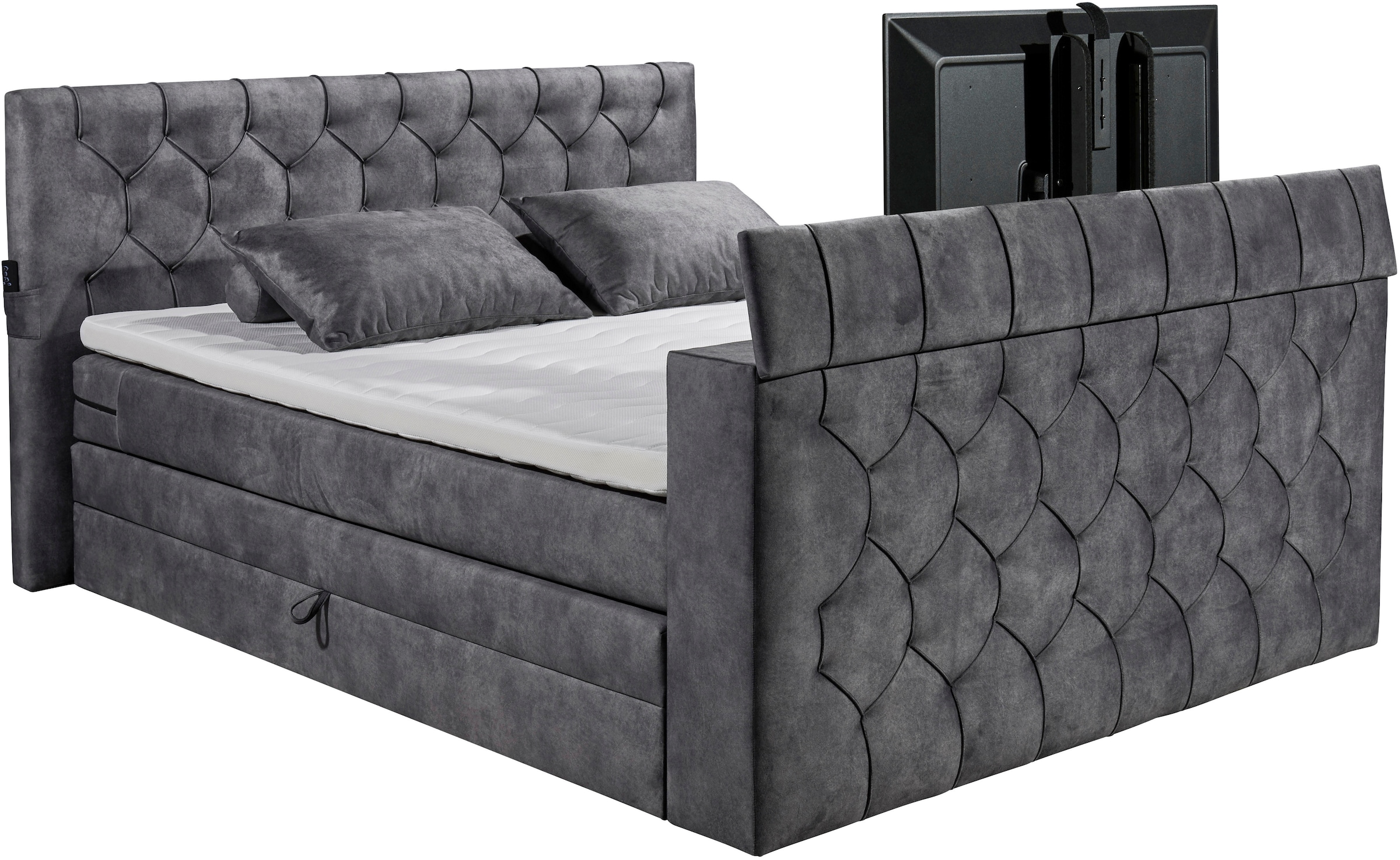 ED EXCITING DESIGN Boxspringbett »Springdale« mit Bettkasten, motorisierter TV-Halterung, Duo-Matratze (H3/H4)