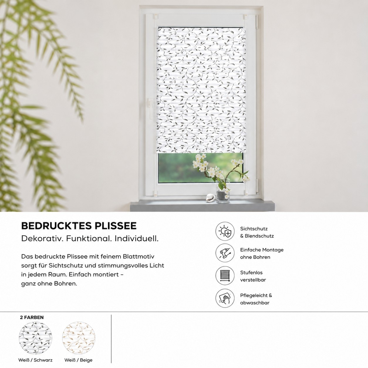 Liedeco Plissee »Klemmfix-Plissee verspannt, Druck Blätter« blickdicht ohne Bohren verspannt Bedrucktes Plissee mit Blattmotiv