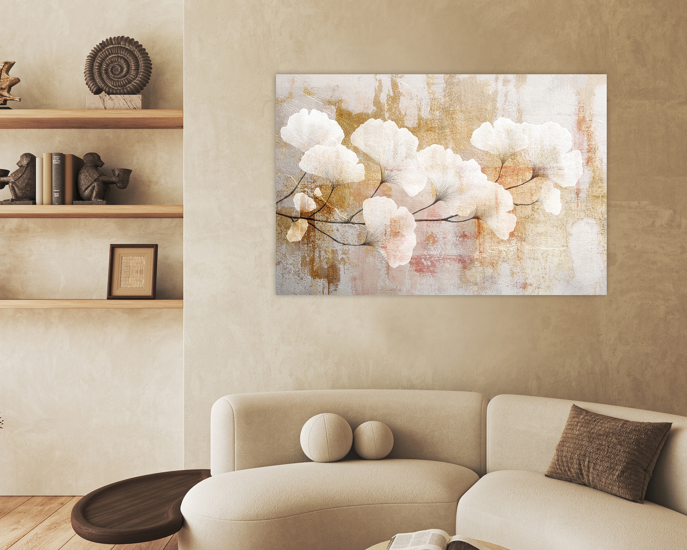 queence Tableau sur toile »Gingkoblätter am Ast, Canvas Bild von Hand bespannt« 1 cuis tlg. Motifs gingko intemporels dans des couleurs claires