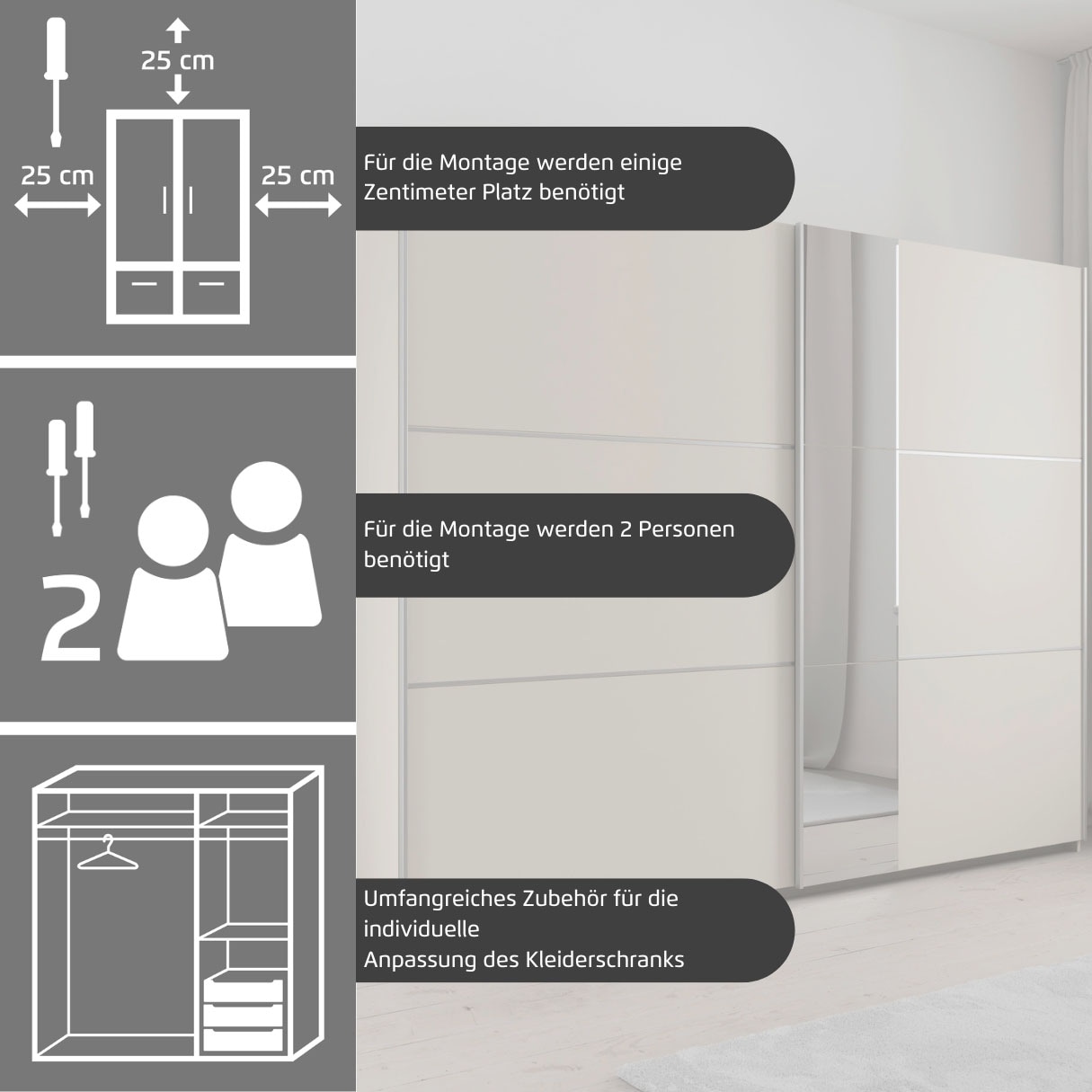 rauch Armoire à portes coulissantes »Kleiderschrank Schrank Garderobe TOPSELLER ASTANA OTTO´s CHOICE« 3 Ausstattungen BASIC/CLASSIC/PREMIUM (inkl. SOFT-CLOSE-FUNKTION),  mit 3 Spiegelelementen, Metallgriffleisten alufarbig MADE IN GERMANY