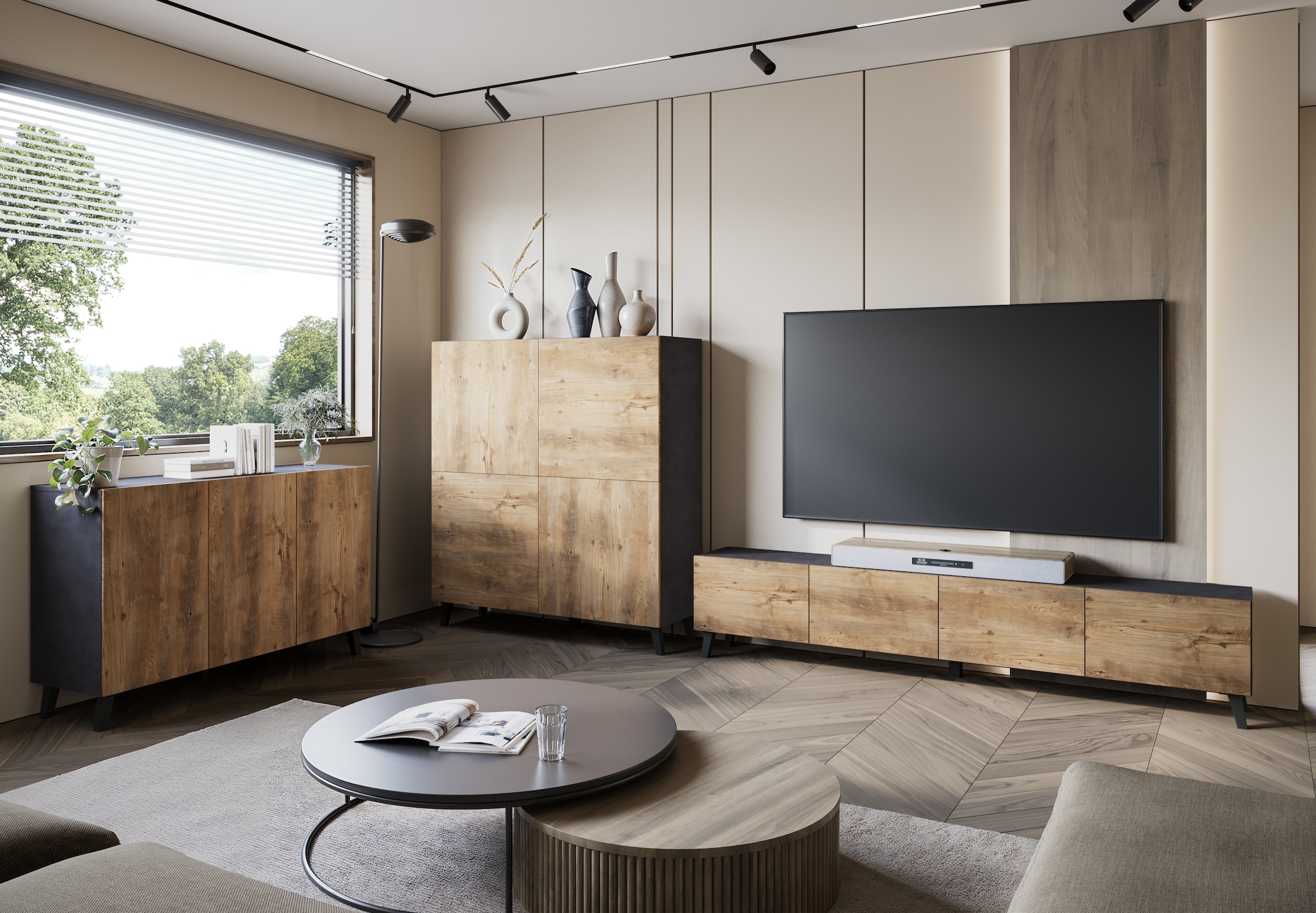Home affaire Buffet »SIDEBOARD PHUKET II, Stilvolle, grifflose Kommode, Breite 120cm« 1 cuis tlg. avec 6 compartiments et étagères réglables en hauteur