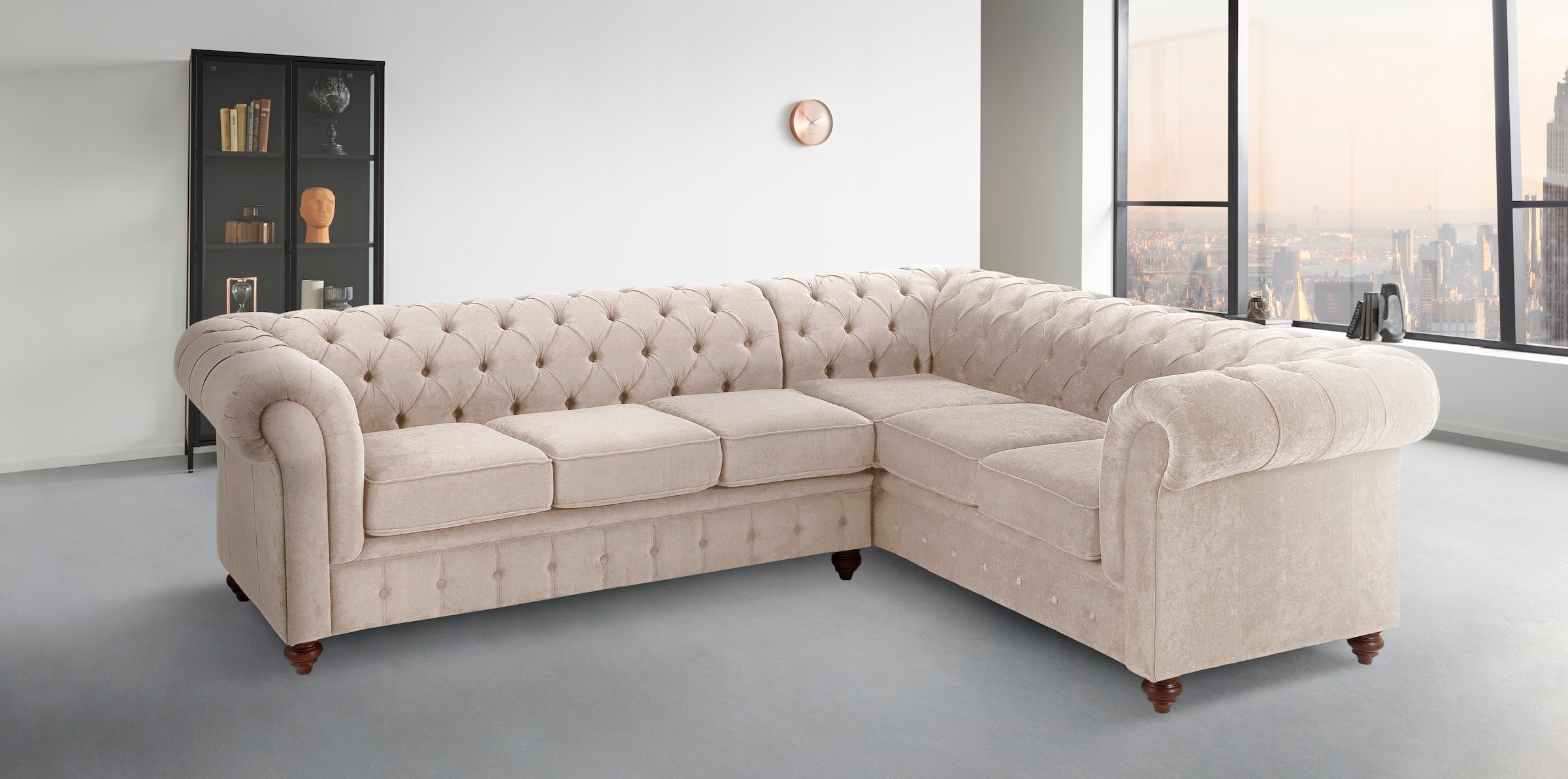 Home affaire Canapé Chesterfield »Chesterfield Ecksofa, auch in Leder L-Form« hochwertige Knopfheftung , langer Schenkel links oder rechts wählbar