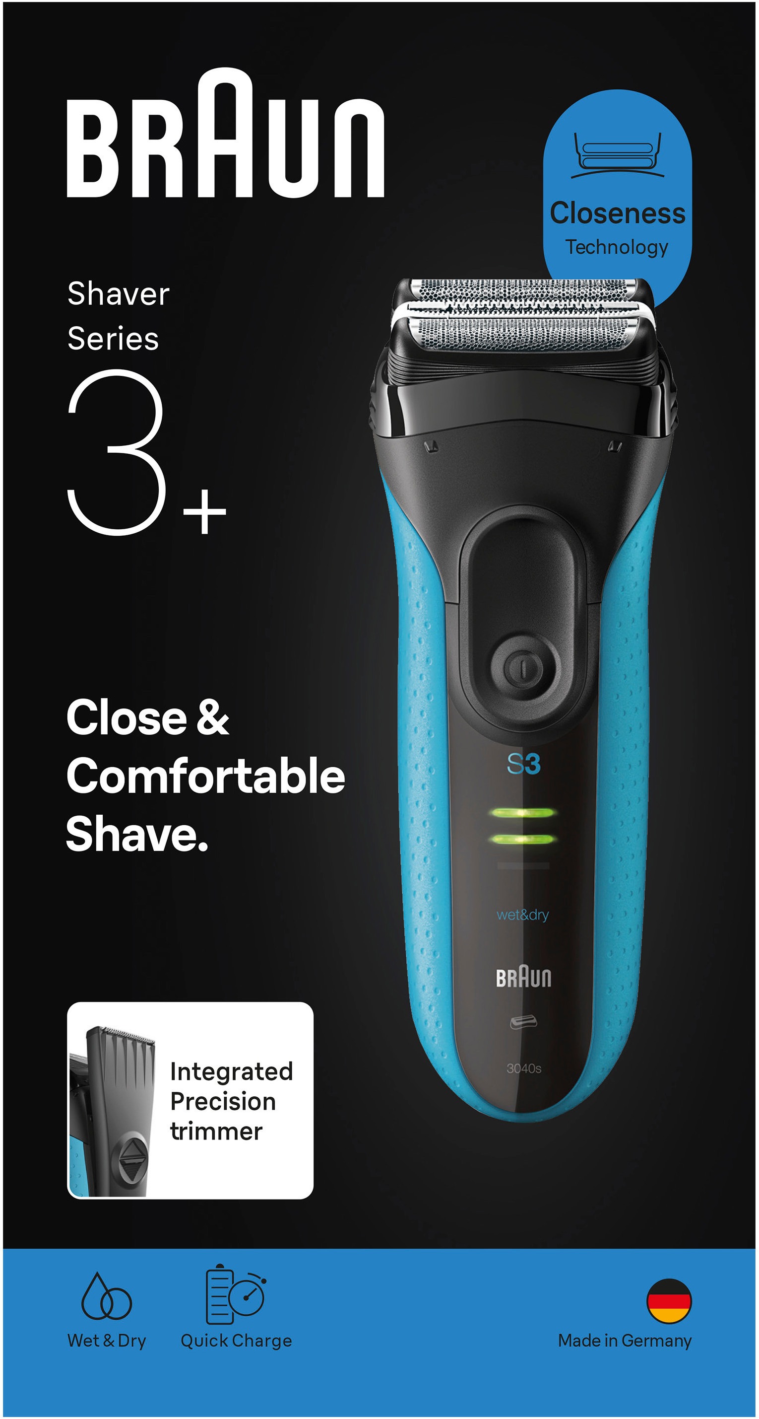 Braun Rasoirs électriques »Series 3+ 3040s« 3 lames flexibles, micro-peigne efficace pour la tondeuse centrale