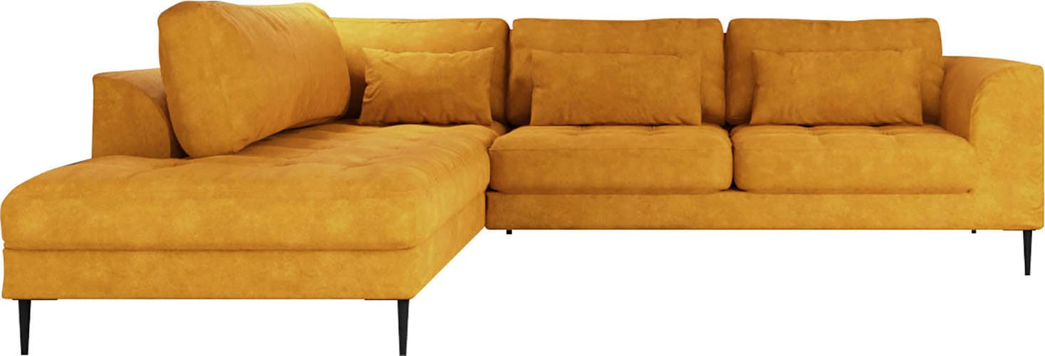 TRENDMANUFAKTUR Canapé d'angle »Luzi, wahlweise mit Schlaffunktion und Bettkasten, gemütlich, L-Form« canapé design avec ottomane, pieds en métal noirs, largeur 264 cm