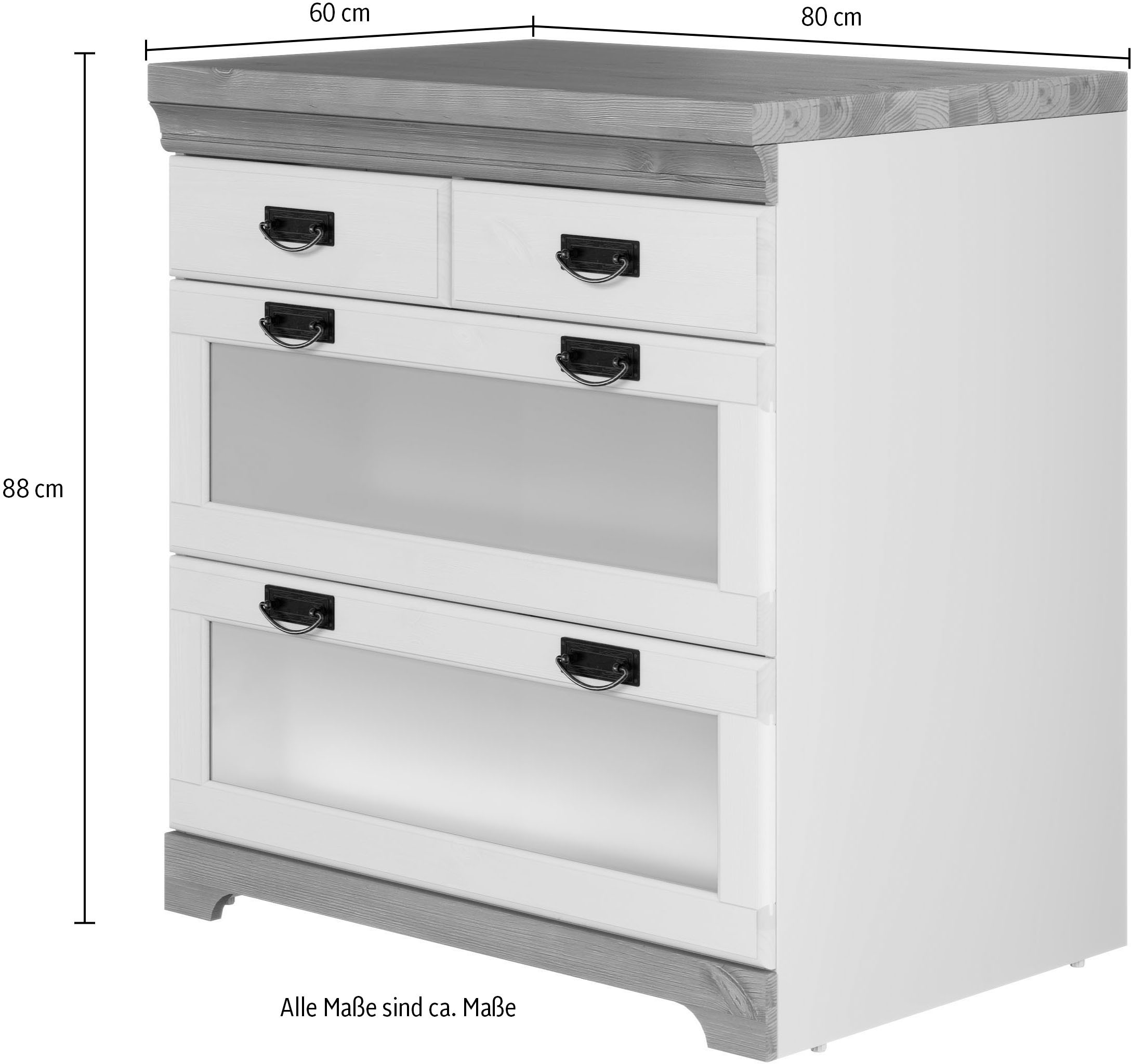 Home affaire Unterschrank »Rügen« Breite 80 cm, Kiefer massiv, Schubkästen mit Glaseinsatz