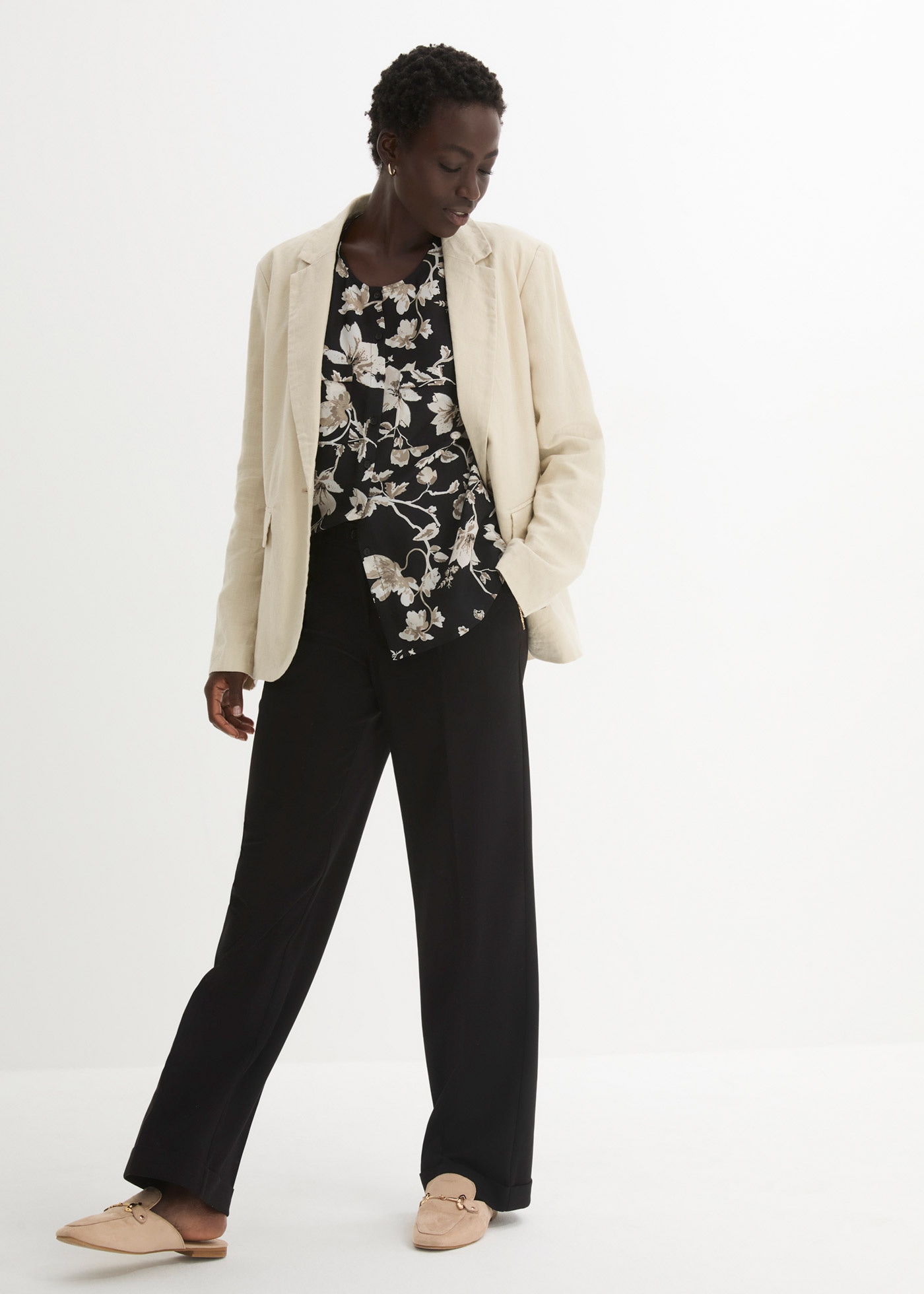 bonprix Pantalon marlène »Marlenehose«  weite Hose, mit Bügelfalte und Umschlagsaum, lockere Passform