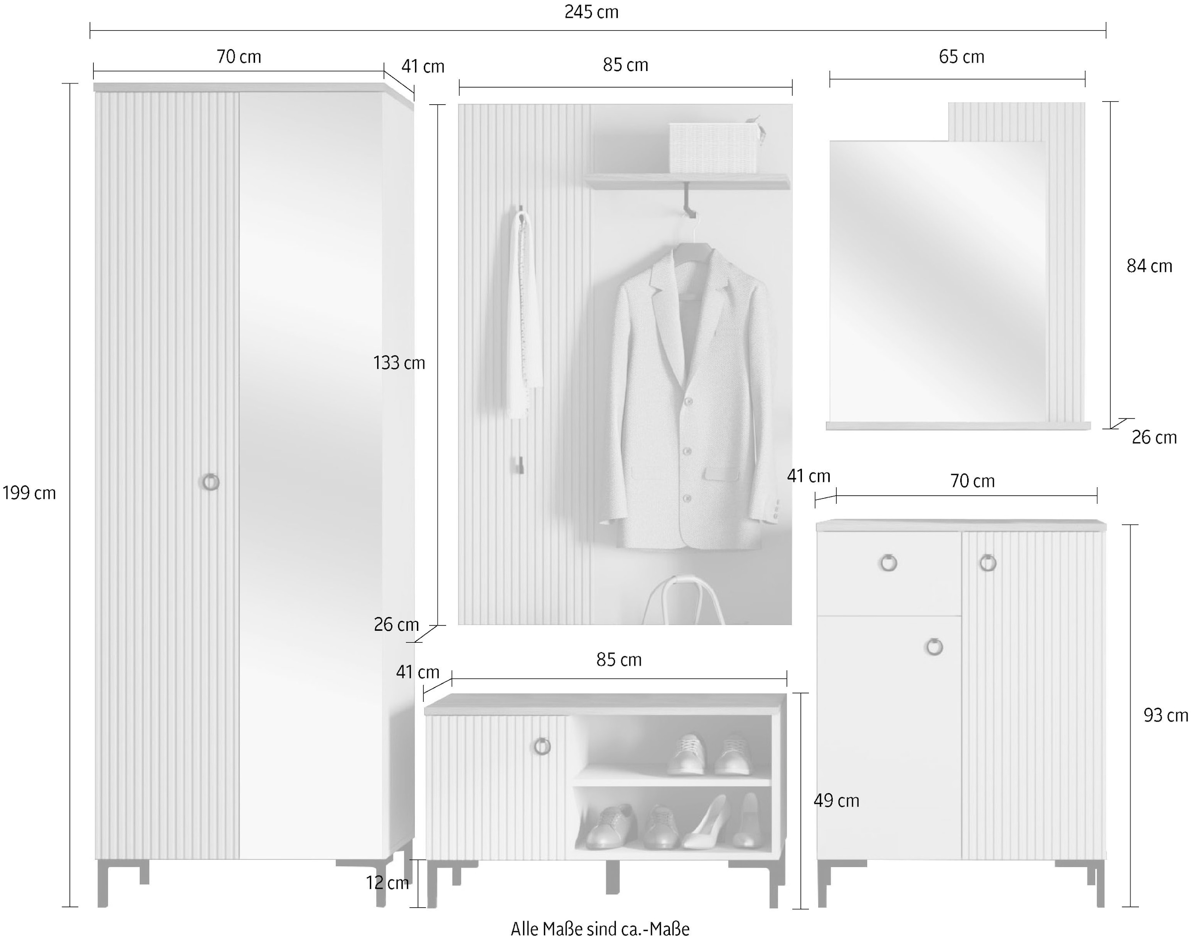 Home affaire Garderoben-Set »Luminara« Komplett-Set, 5 Stk. tlg.