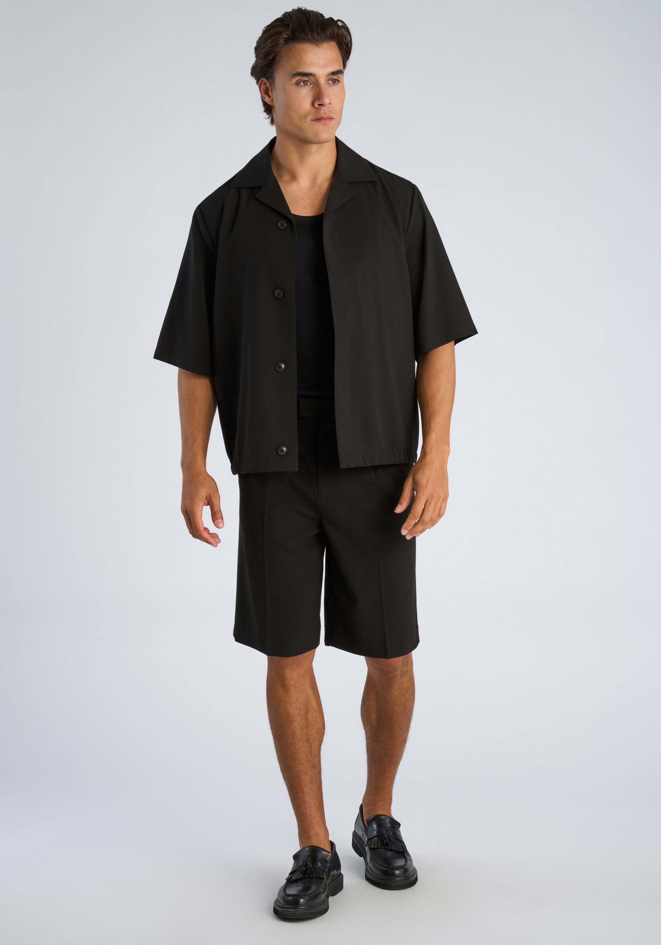 LINDBERGH Veste chemisier ohne Kapuze Halbarm, mit Knopfleiste und Viskose