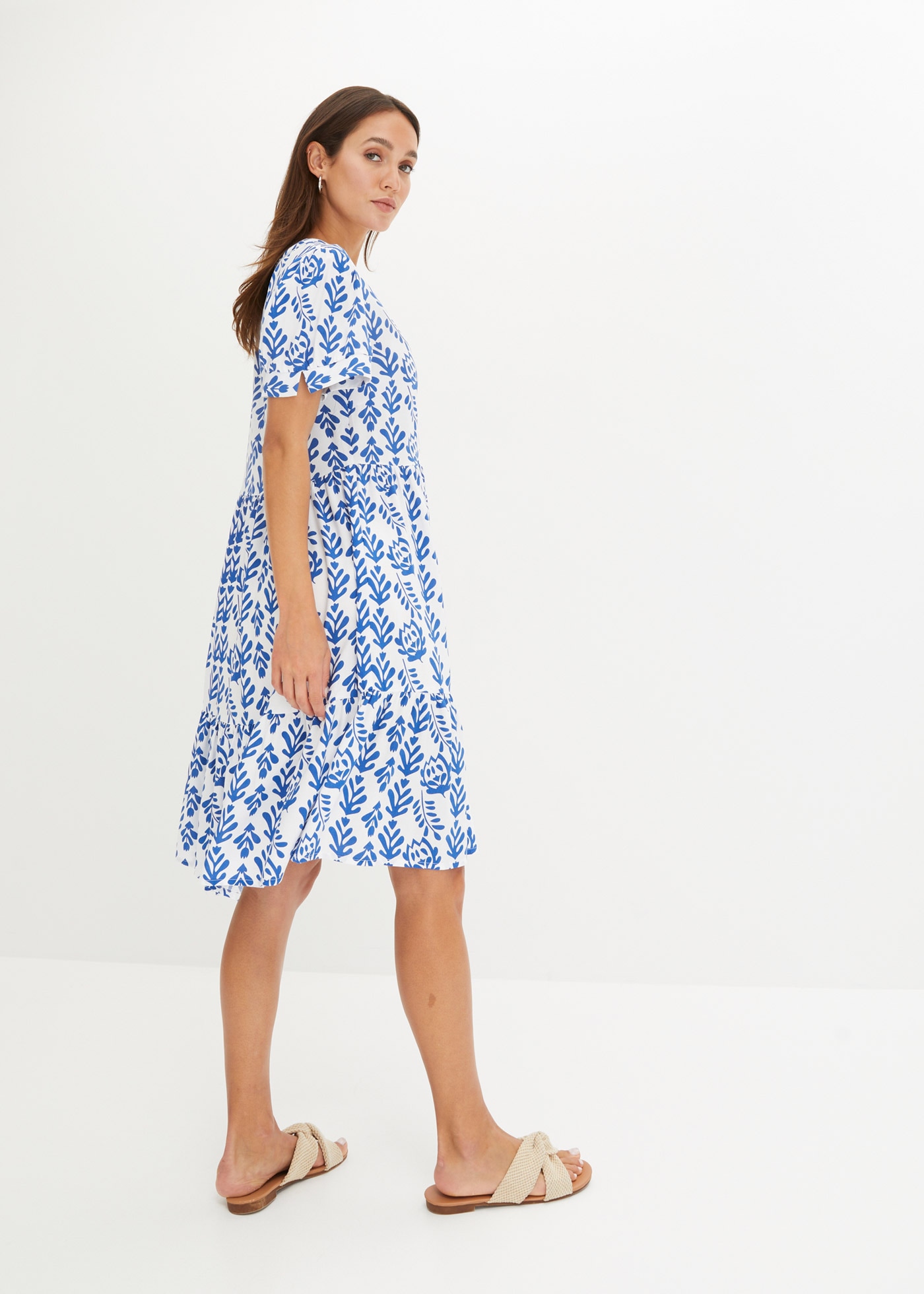 bonprix Robe tunique 1 tlg. für Frühling und Sommer, aus reiner Viskose, mit Volants, Halbarm