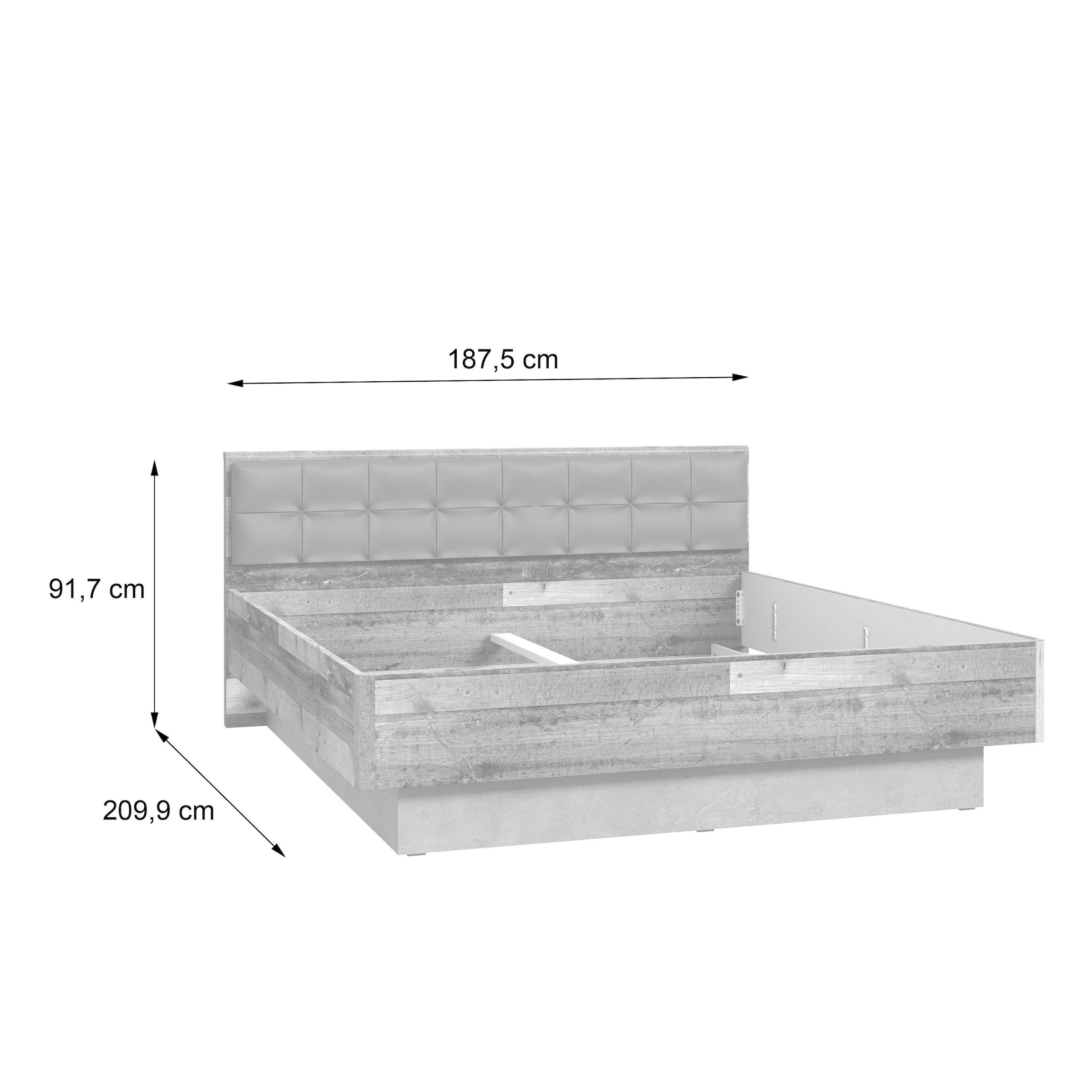 FORTE Lit futon »Clif, Bettanlage, Old – Wood Vintage, Betonoptik Dunkelgrau« Surface de couchage 180x200 cm,  avec tête de lit rembourrée en simili cuir, supporte jusqu’à 220KG