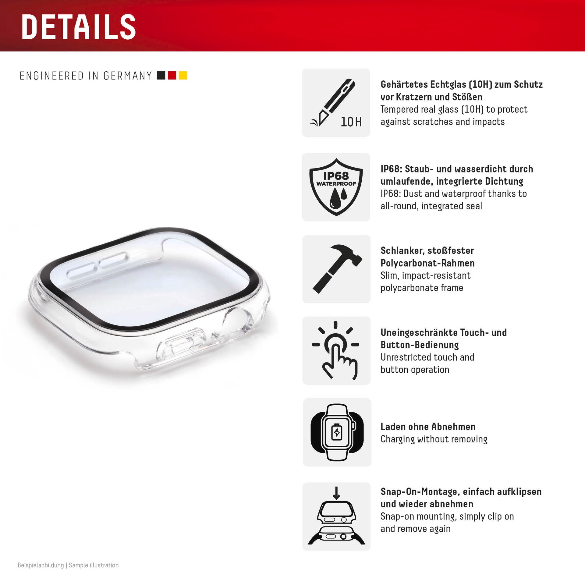 Displex Verre de protection d'écran »Smartwatch Glass All-In-One Protector Full Body« für Apple Watch Series 7 45 mm;Apple Watch Series 8 45 mm;Apple Watch Series 9 45 mm Displayschutzfolie, Schutzfolie, Bildschirmschutz, kratz- & stossfest
