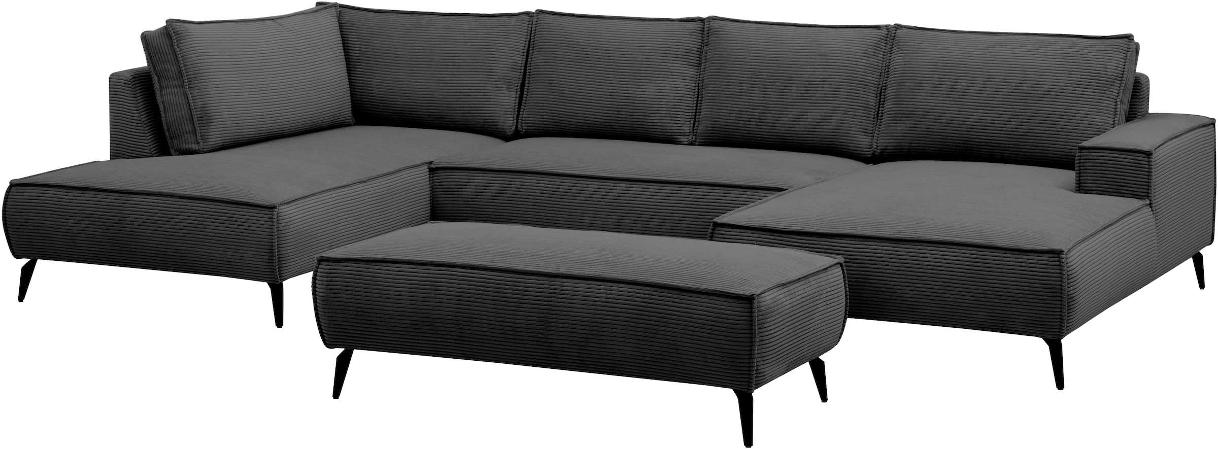 Home affaire Paysage de salon »mit Hocker, TVINNU, moderne U-Form in Cord oder Leinenoptik« Recamiere rechts/links, stellbar zum Schlafsofa (Krokodilverbinder)