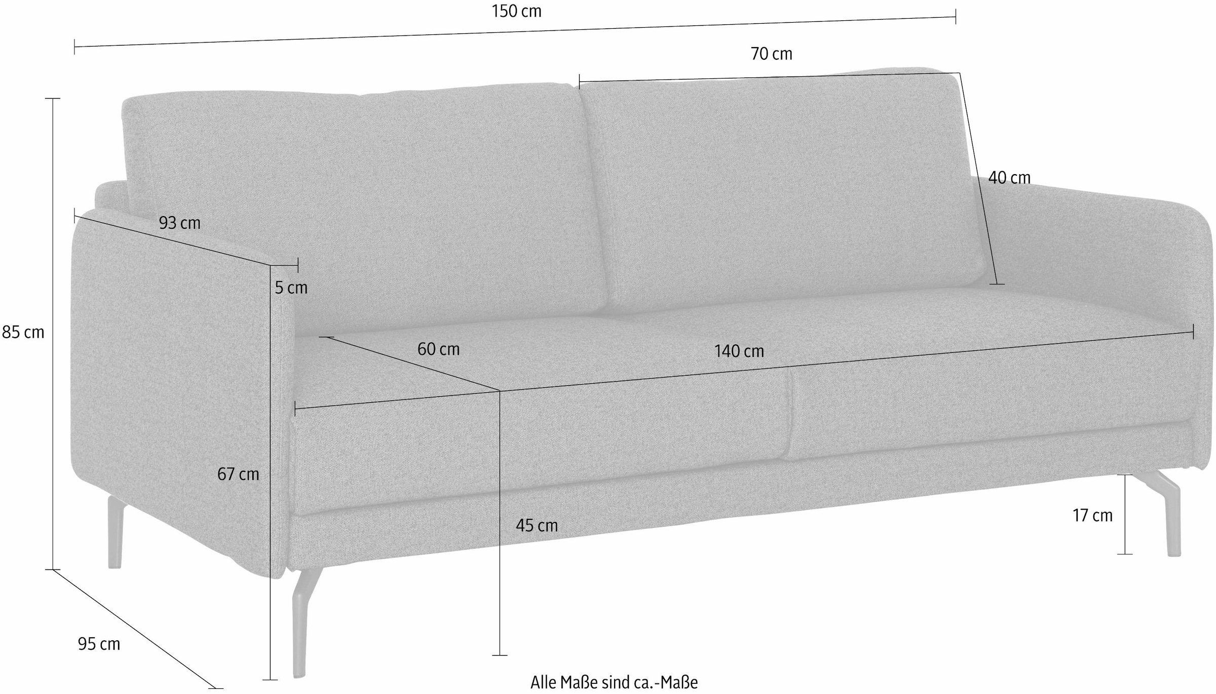 Creation BY ROLF BENZ 2-places »CR.450, Designsofa, Loungesofa« accoudoir très étroit, pieds en aluminium moulé en gris ombre, largeur 150 cm