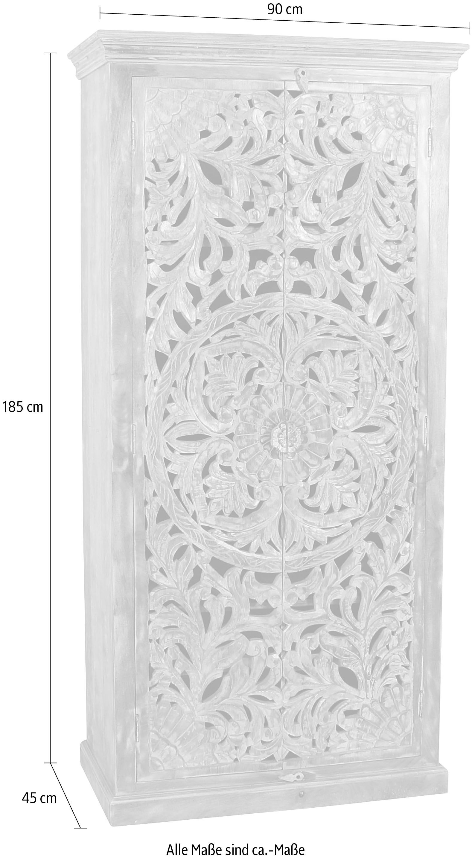 SIT Armoire vestiaire »Pollença aus Mangoholz mit 2 Türen und Schnitzereien« Sculptures orientales élaborées avec 3 étagères insérées