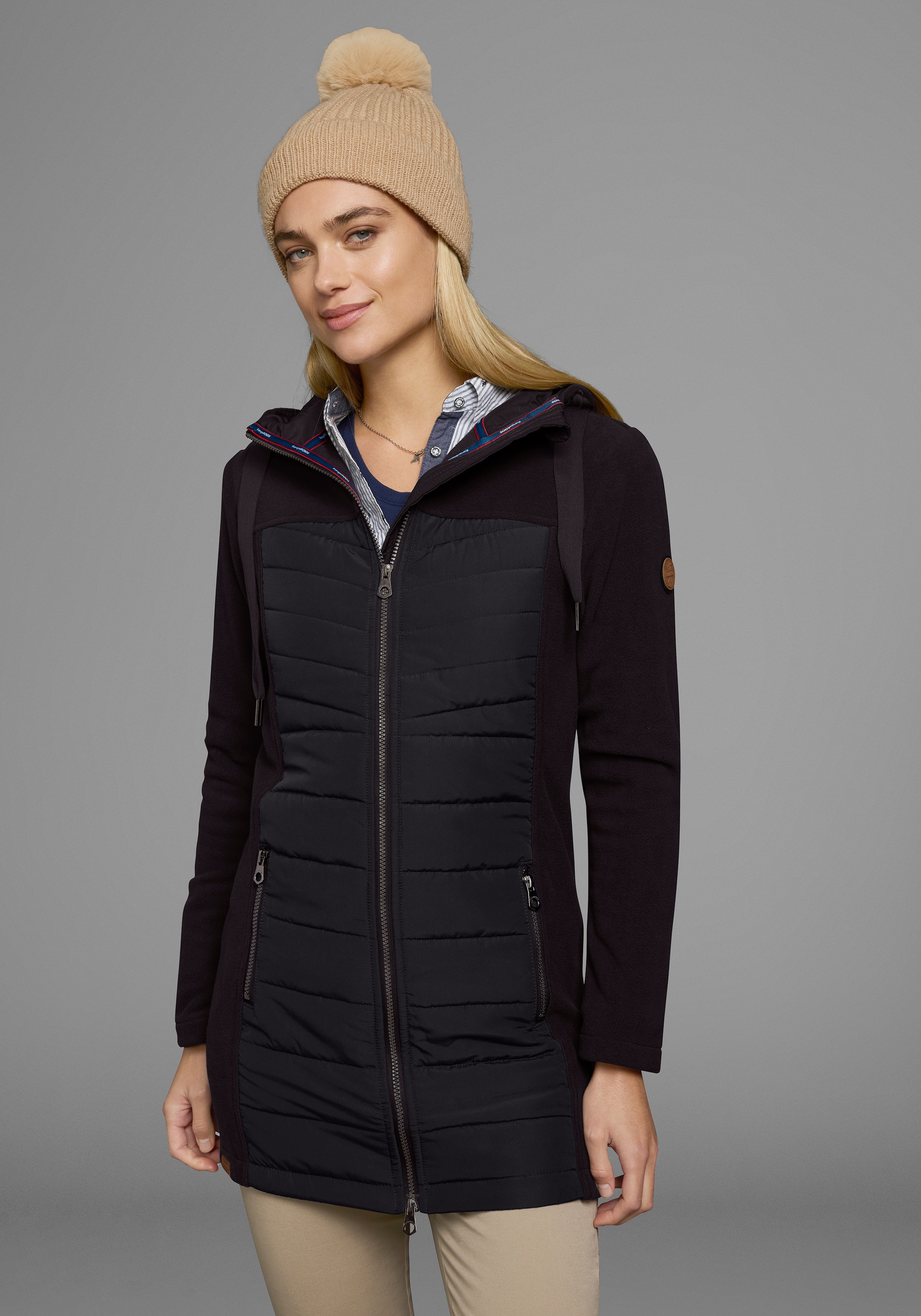 KangaROOS Veste longue mit Kapuze Hybridjacke - Fleecejacke mit wattierten Bereichen