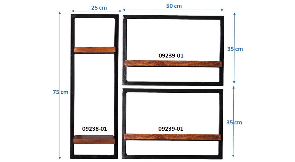 SIT Wandregal »Agadir Wandregal-Set 3-teilig aus Mangoholz mit Altmetall« Set,  1 hohes & 2 breite Wandregale für flexible Wandgestaltung