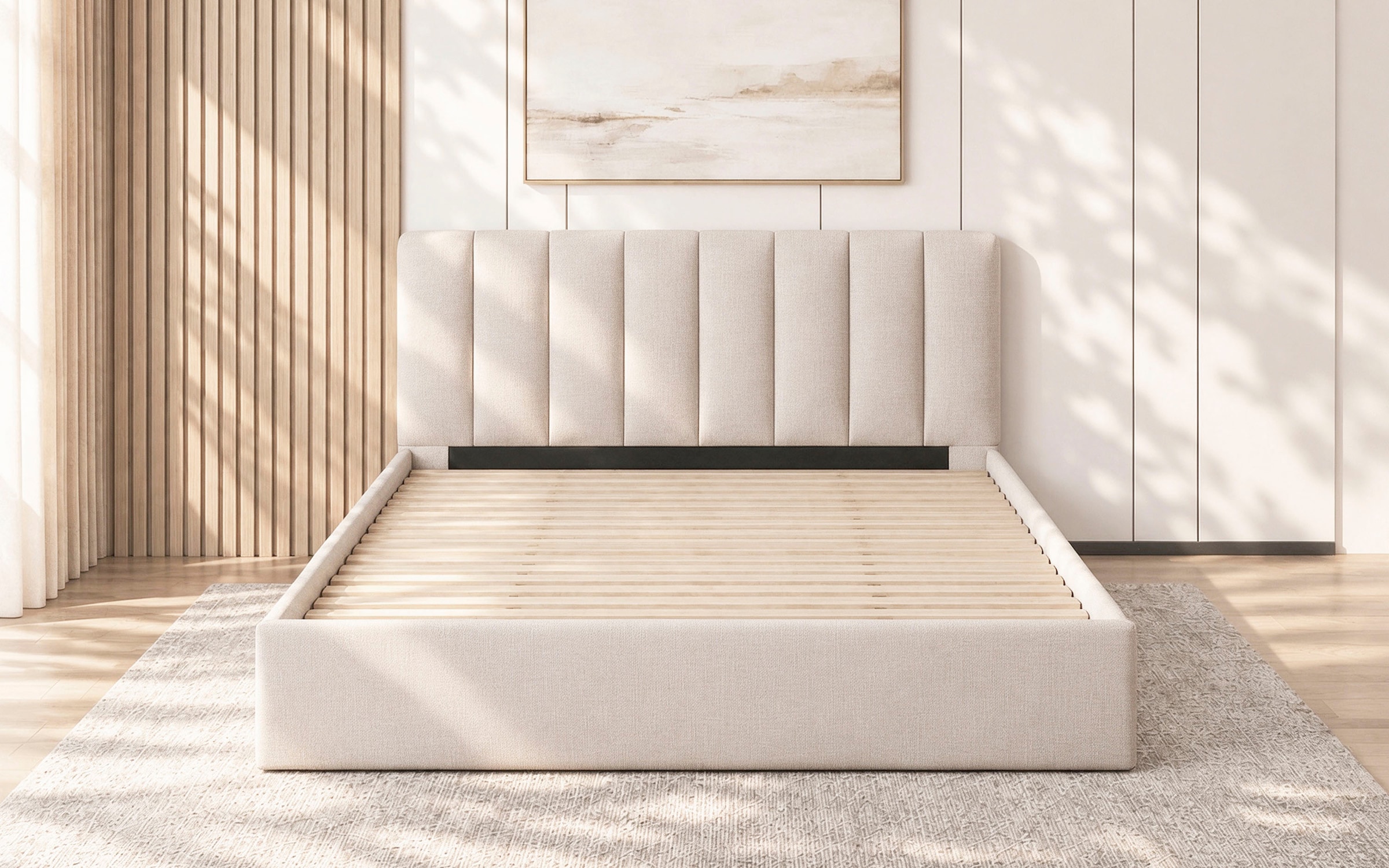 GOODproduct Lit rembourré »FEELLA, Bett wahlweise mit Lattenrost, Strukturstoff-Bezug« tête de lit et cadre rembourrés, surface couchage 140x200/180x200 cm