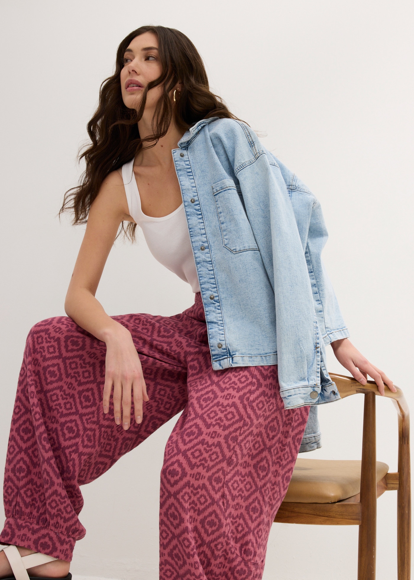 bonprix Pantalon bouffant  Coupe ample, jambe large, en coton pur