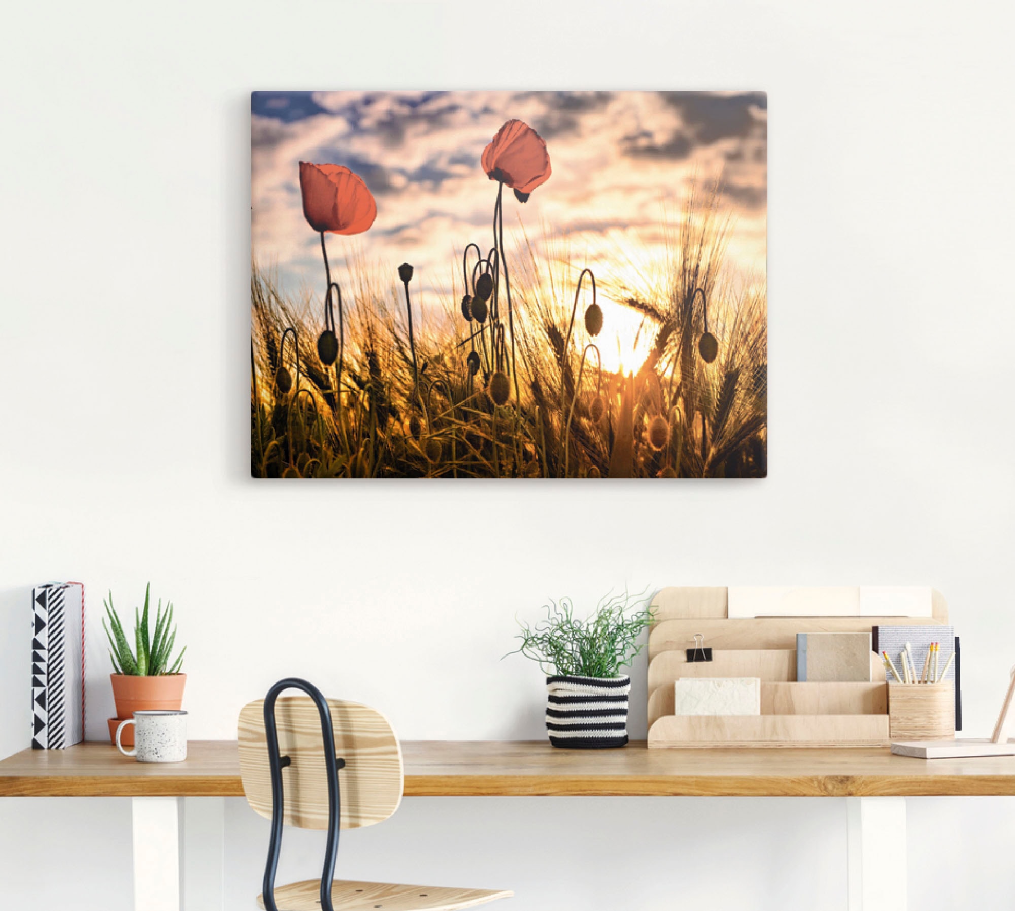 Artland Leinwandbild »Mohnblumen im Sonnenuntergang« Blumen 1 Stk. tlg. auf Holzrahmen gespannt