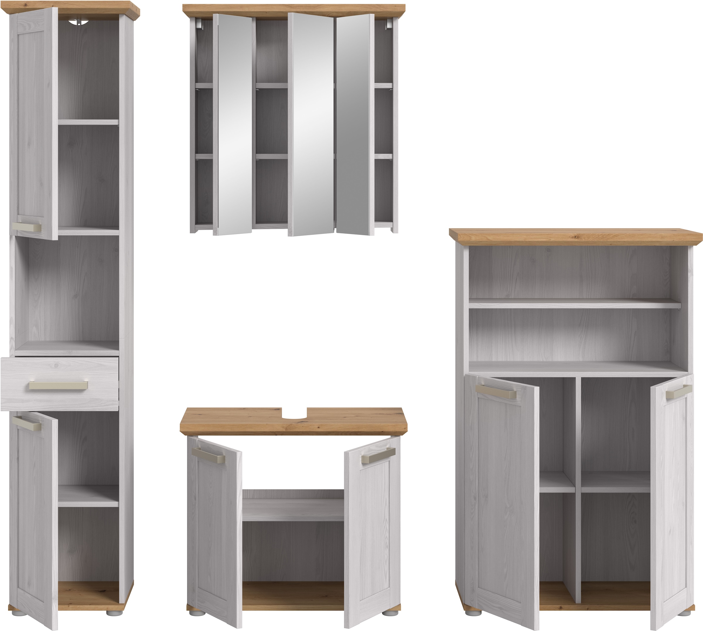 welltime Ensemble de meubles de salle de bain »COSENZA« best. aus: 1Hochschrank, 1Spiegelschrank, 1WBU, 1Midischrank, 4 cuis tlg.