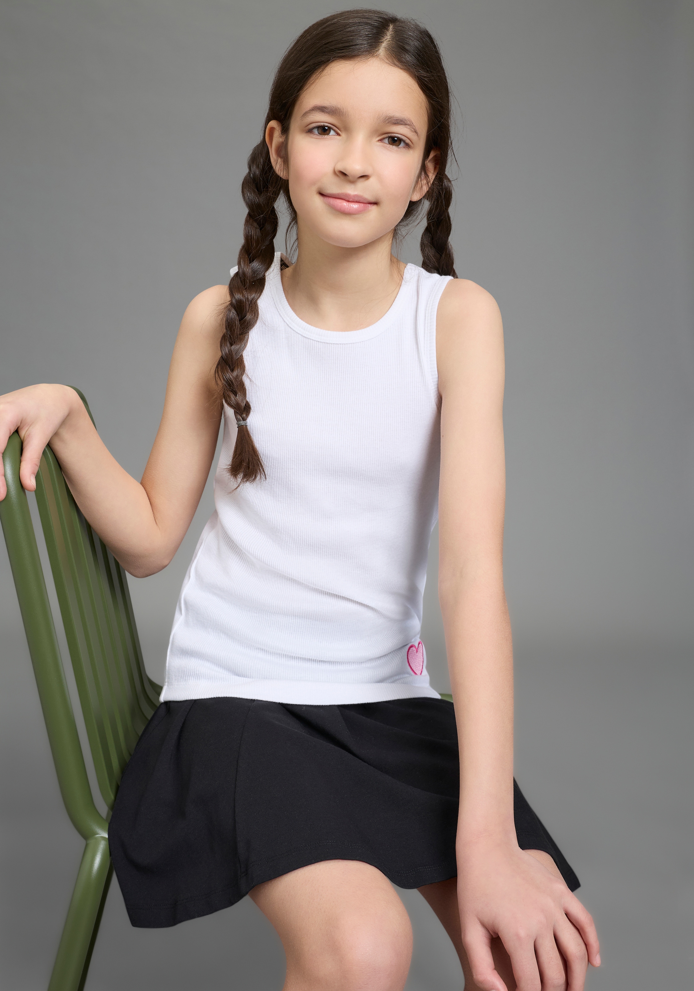 H.I.S Débardeur à côtes »3er Pack H.I.S Ripp-Tops mit Stickerei für Mädchen« Packung, 3, 3 pièces für Mädchen, ärmelloses Design, aus Baumwolle, elastische Rippware