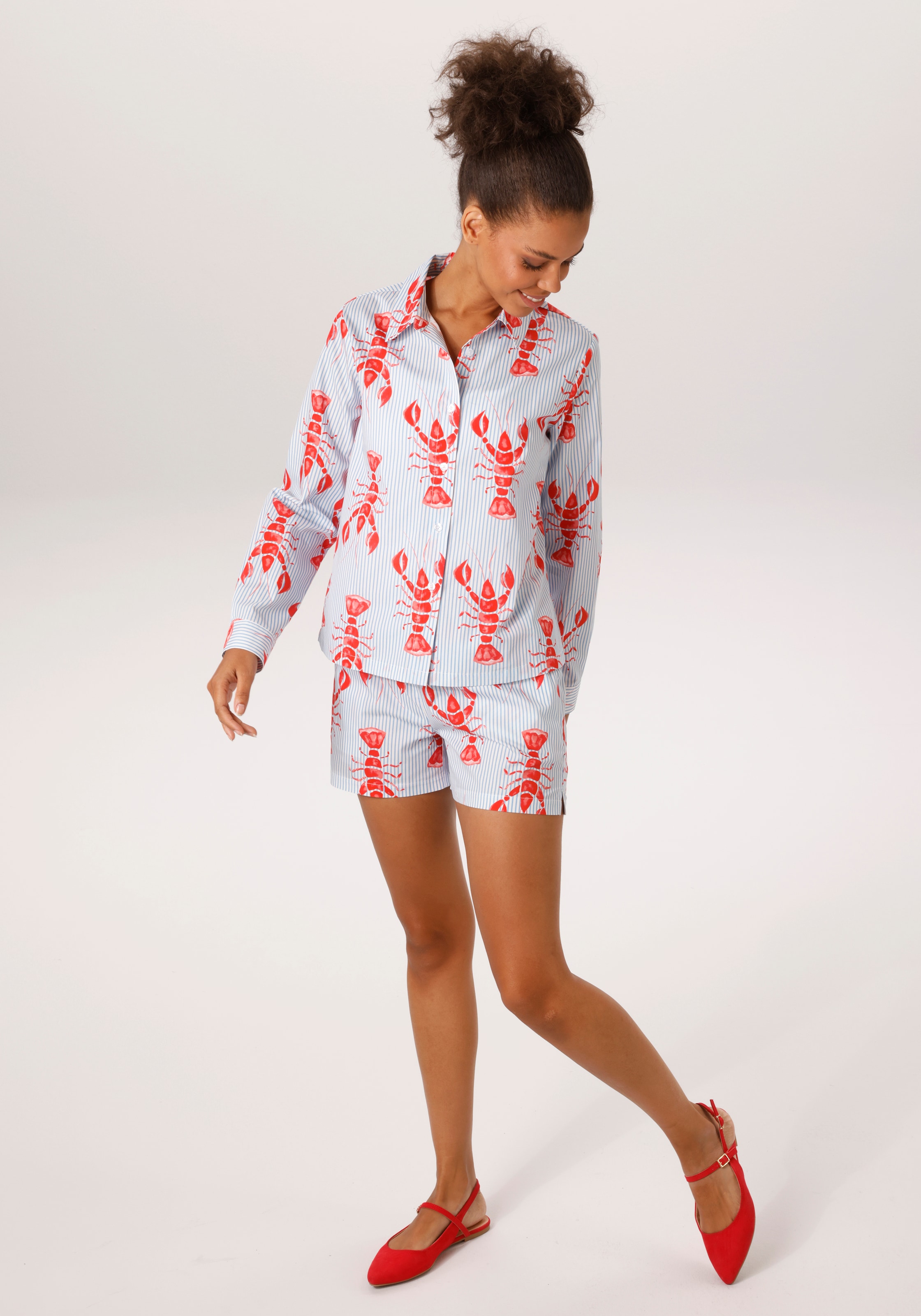 Aniston CASUAL Hemdbluse , gestreift und mit Krebsen bedruckt - NEUE KOLLEKTION