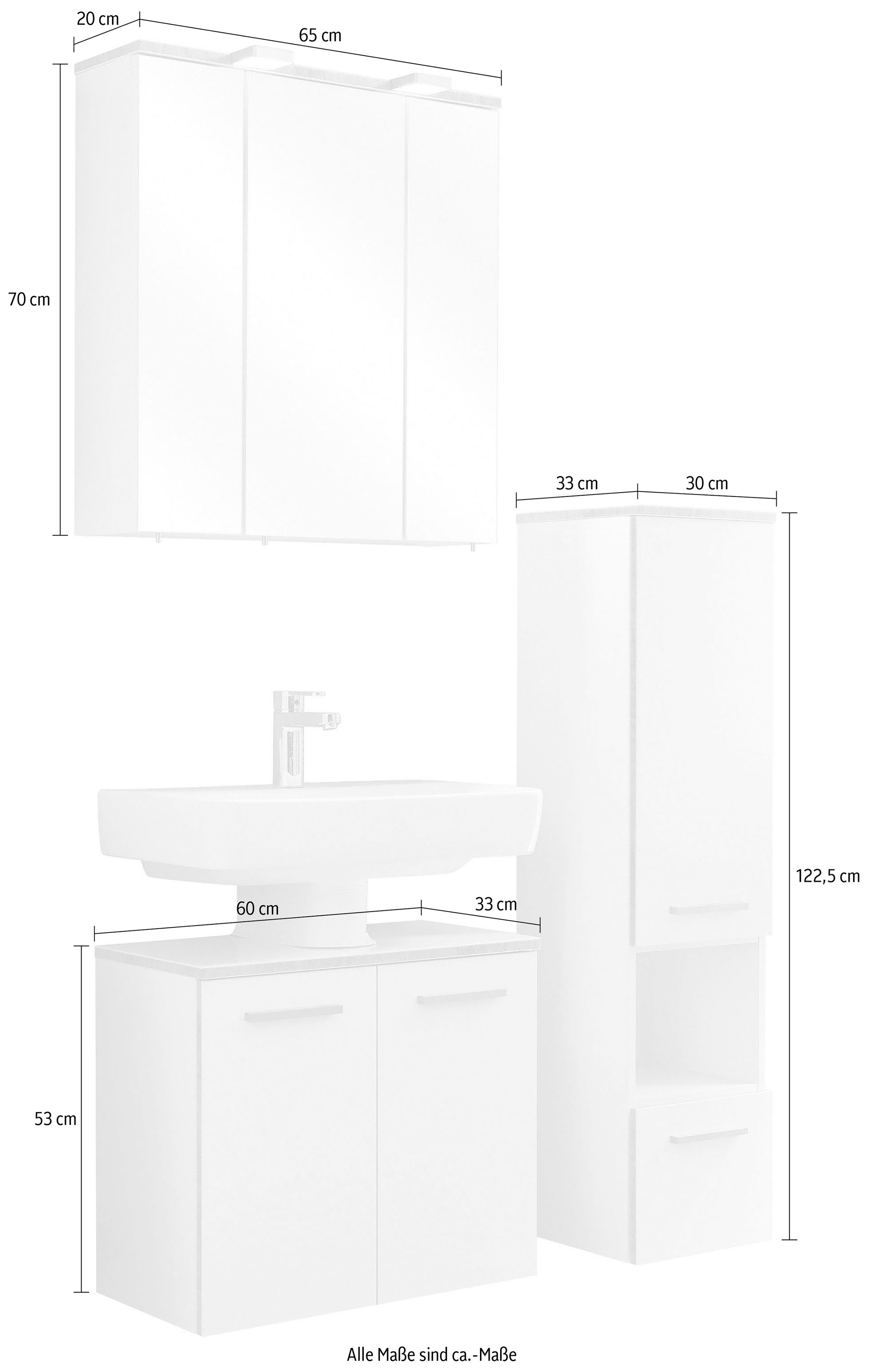 Saphir Ensemble de meubles de salle de bain »Quickset 931 3-teilig, Waschbeckenunterschrank mit LED-Spiegelschrank« Ensemble, 3 cuis tlg.