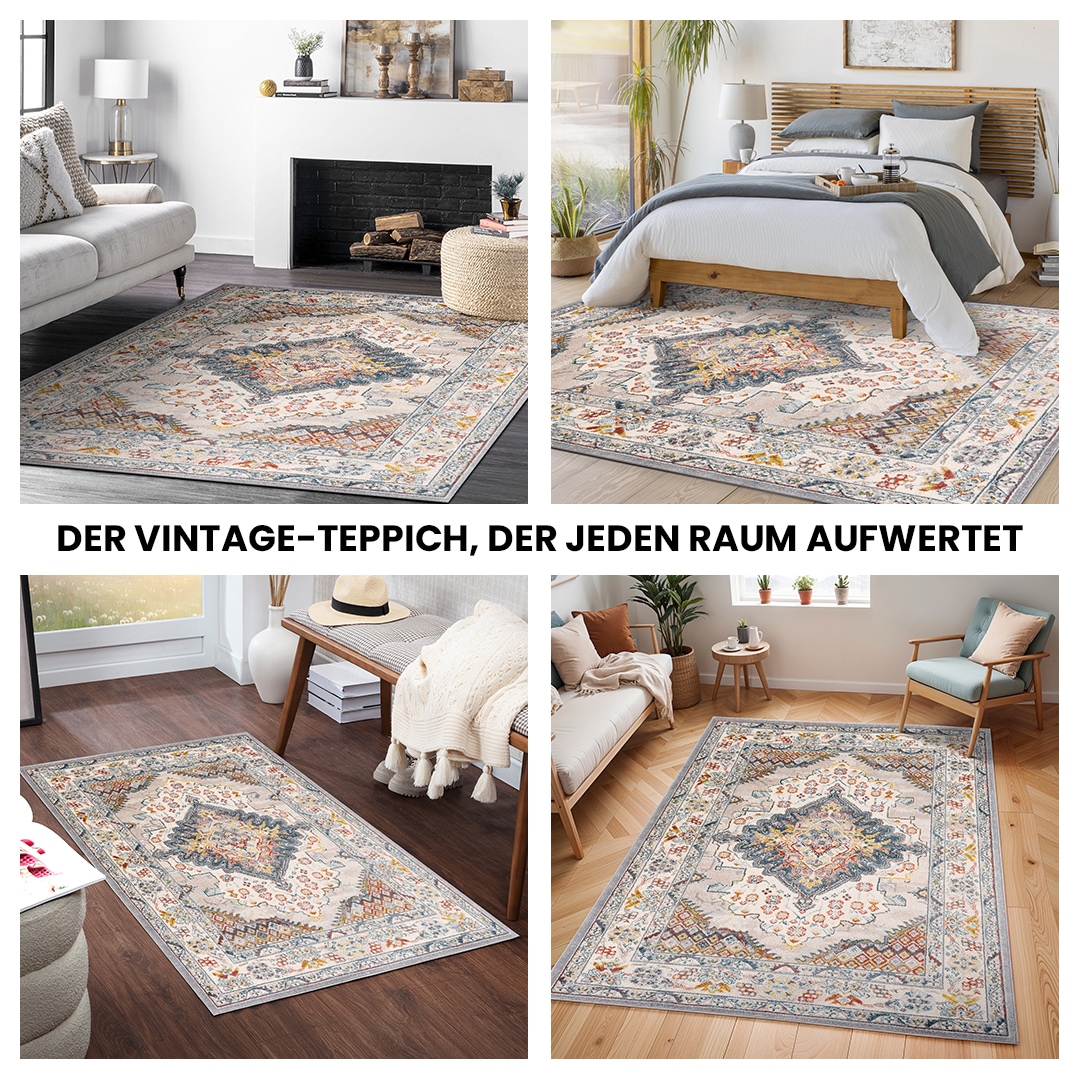 Livabliss Teppich »CASABLANCA« rechteckig 12 mm Höhe Vintage Orientteppich, Kurzflor Boho Wohnzimmerteppich, Läufer