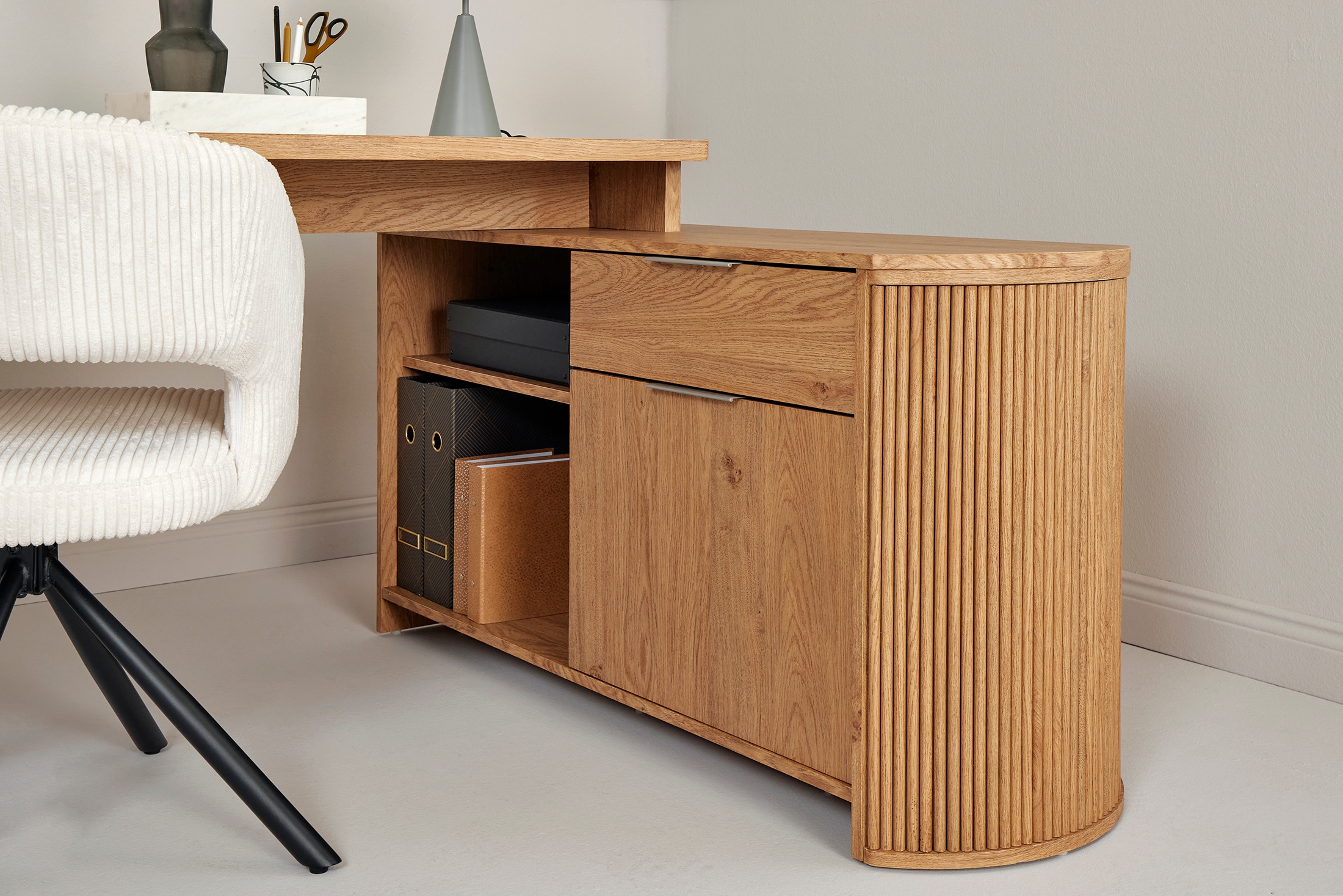 Jahnke Bureau d'angle »MOON C 150 E« 1 cuis tlg. montage réversible, espace de rangement & passage de câbles, largeur 150 cm