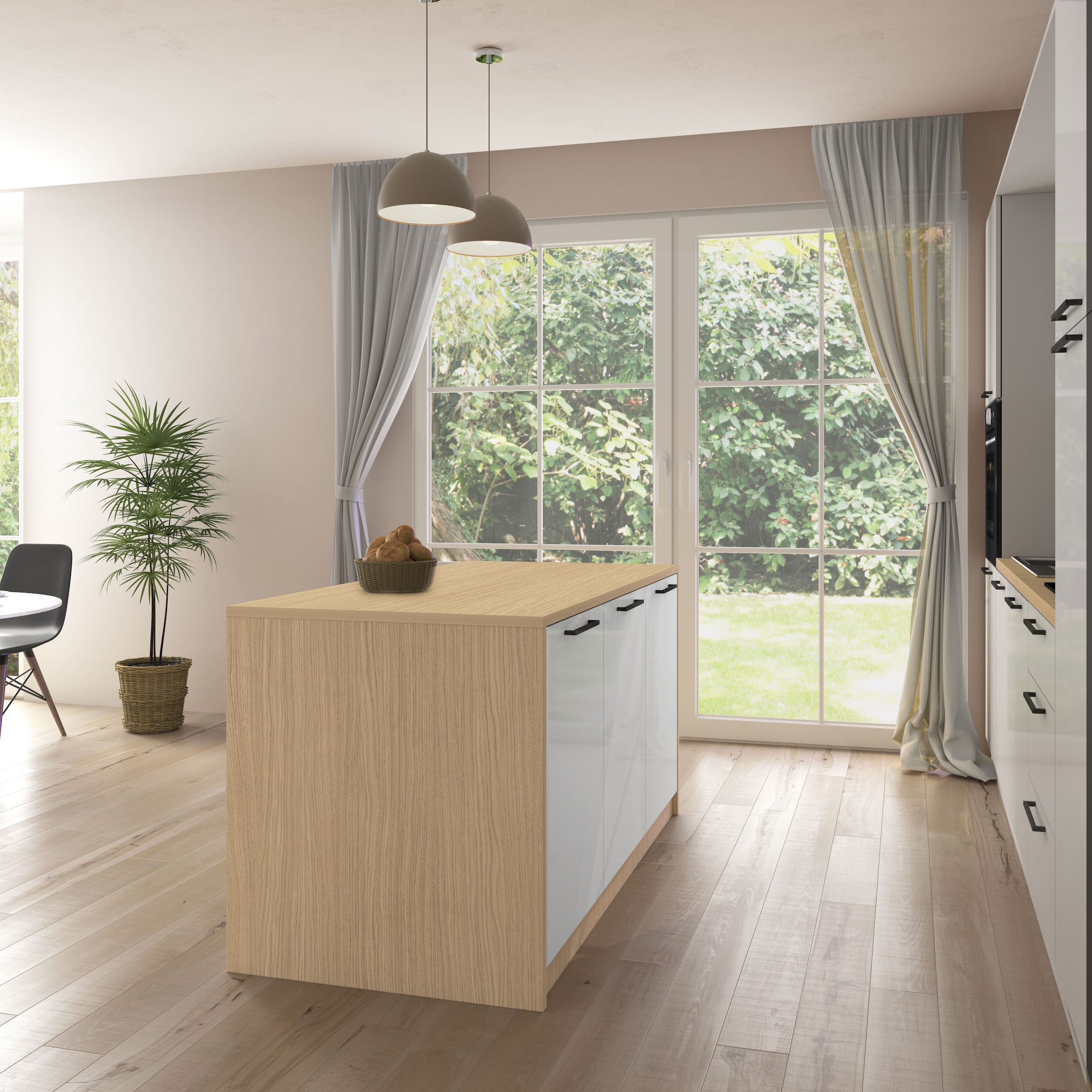 KOCHSTATION Kücheninsel »KS-Luna« Breite 170 cm, 3 Türen, 6 Innenfächer, 3 Essplätze, gedämpfte Türen