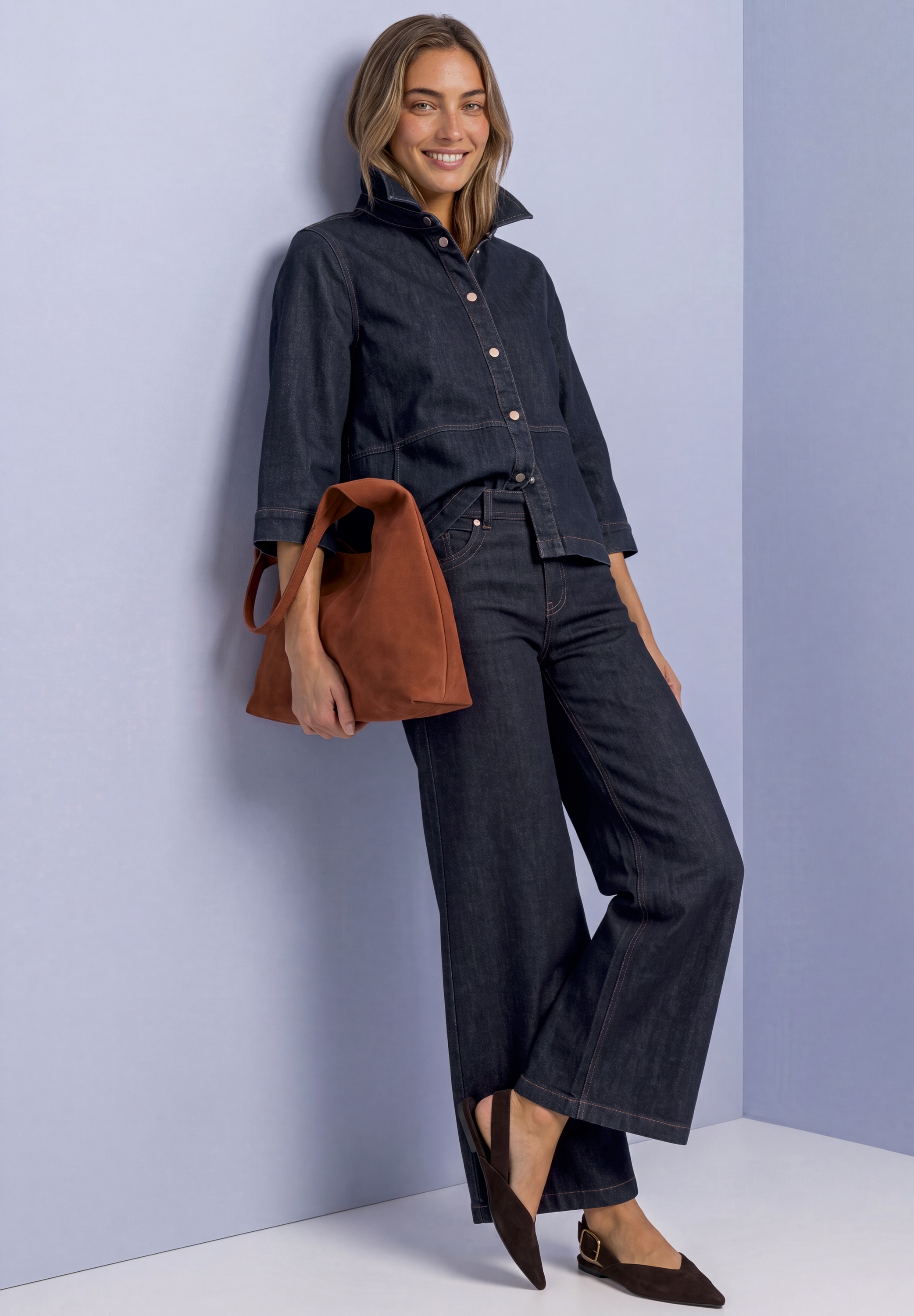 STREET ONE Blouse en jean Chemisier manches 3/4 avec patte de boutonnage