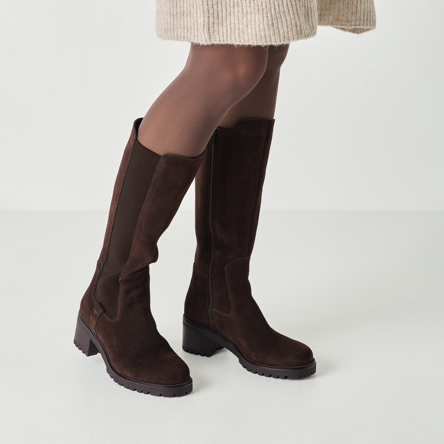 Tamaris Bottes  Blockabsatz, Langschaftstiefel, Businessstiefel mit T-Logoprägung